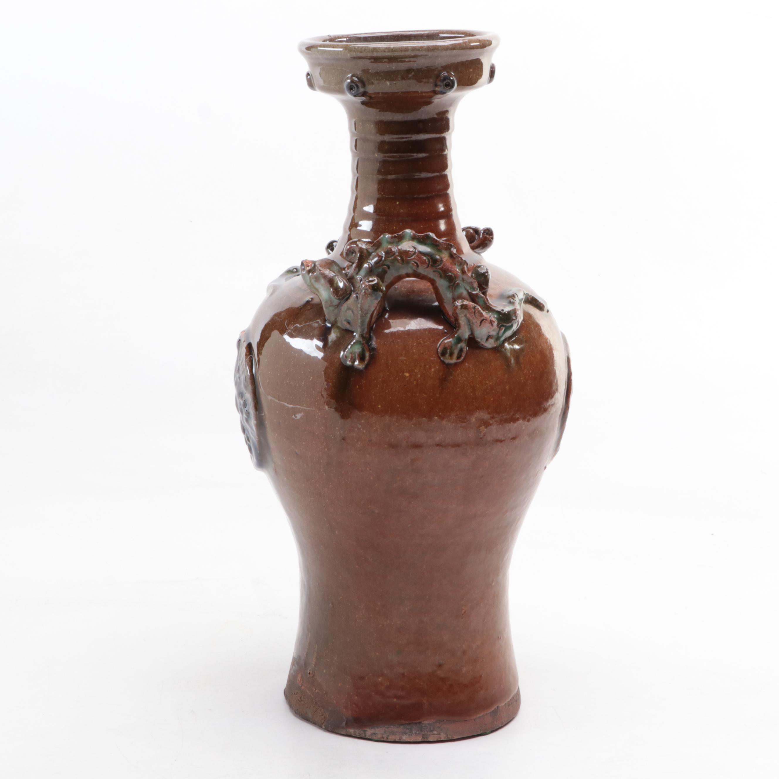 Japanese Style Earthenware Dragon Vase with Planter
