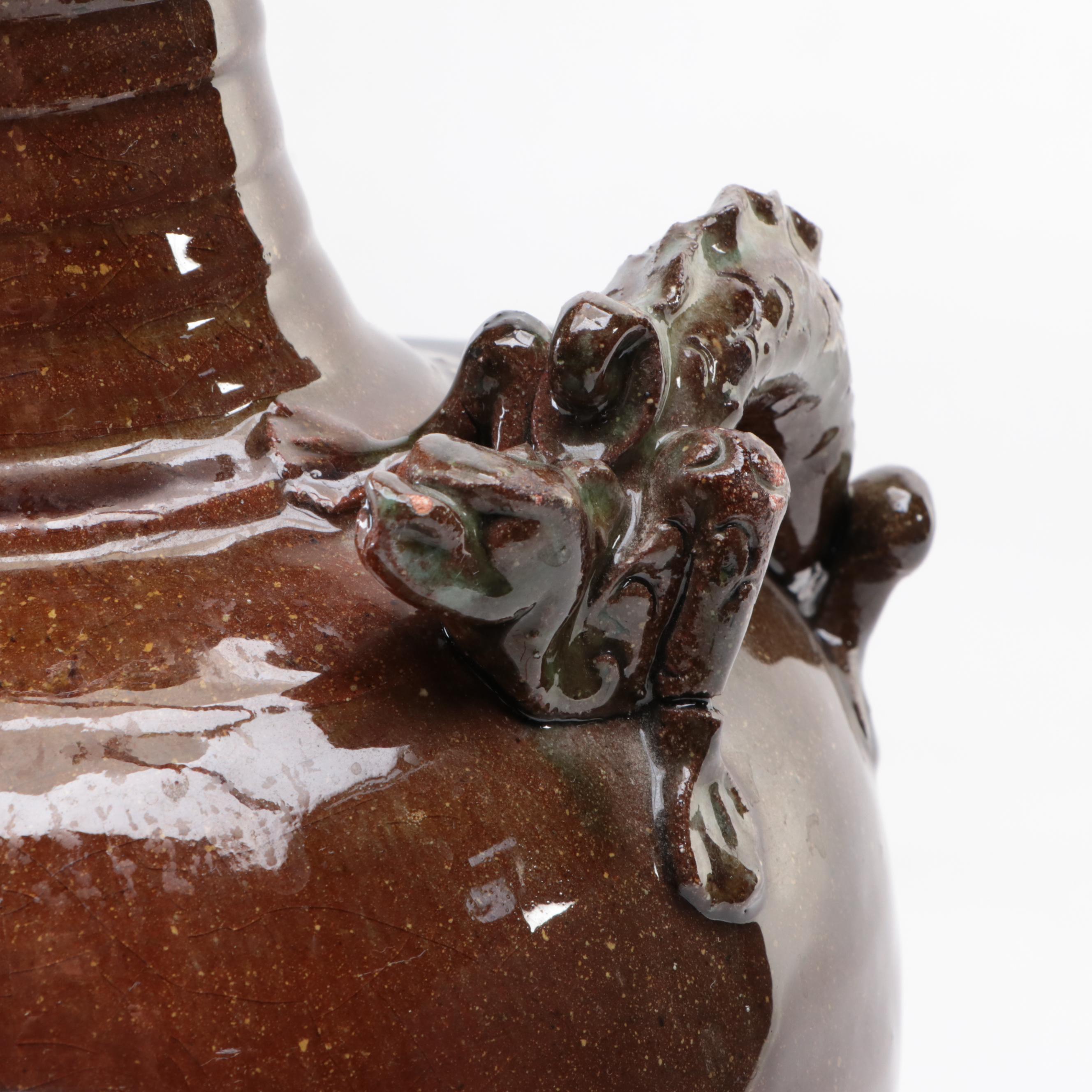 Japanese Style Earthenware Dragon Vase with Planter