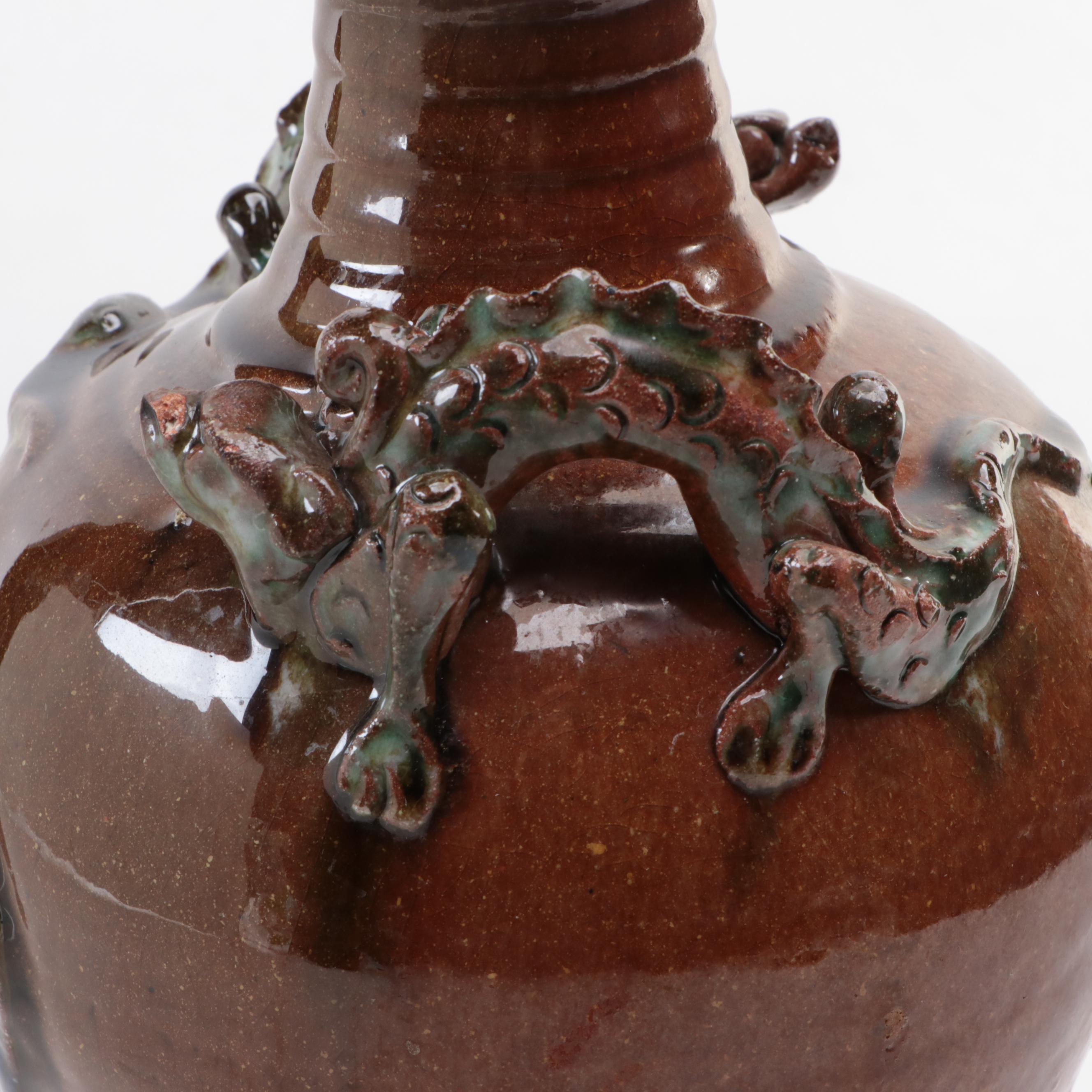 Japanese Style Earthenware Dragon Vase with Planter