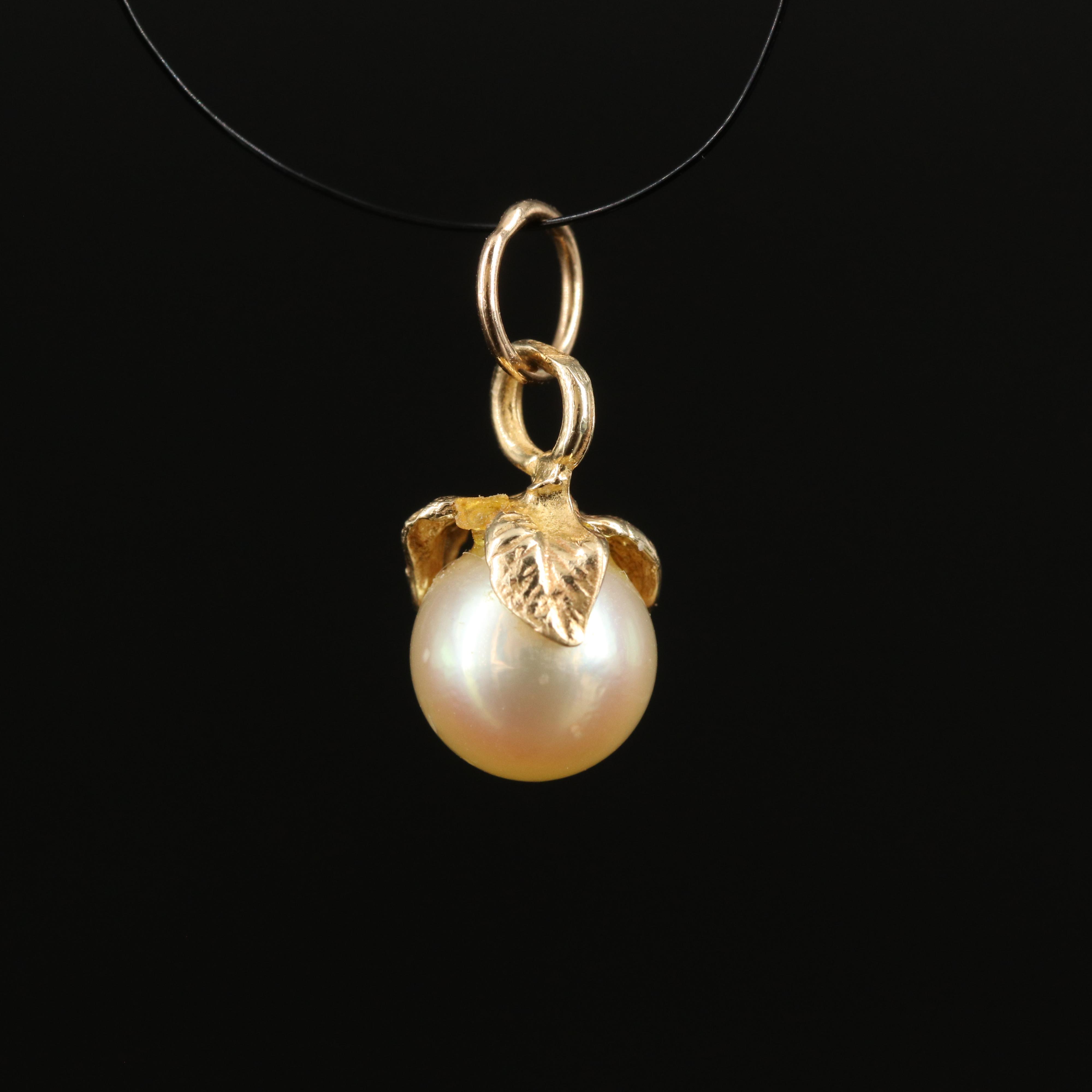 14K Pearl Pendant and Ring with Diamonds and 18K Contour Band