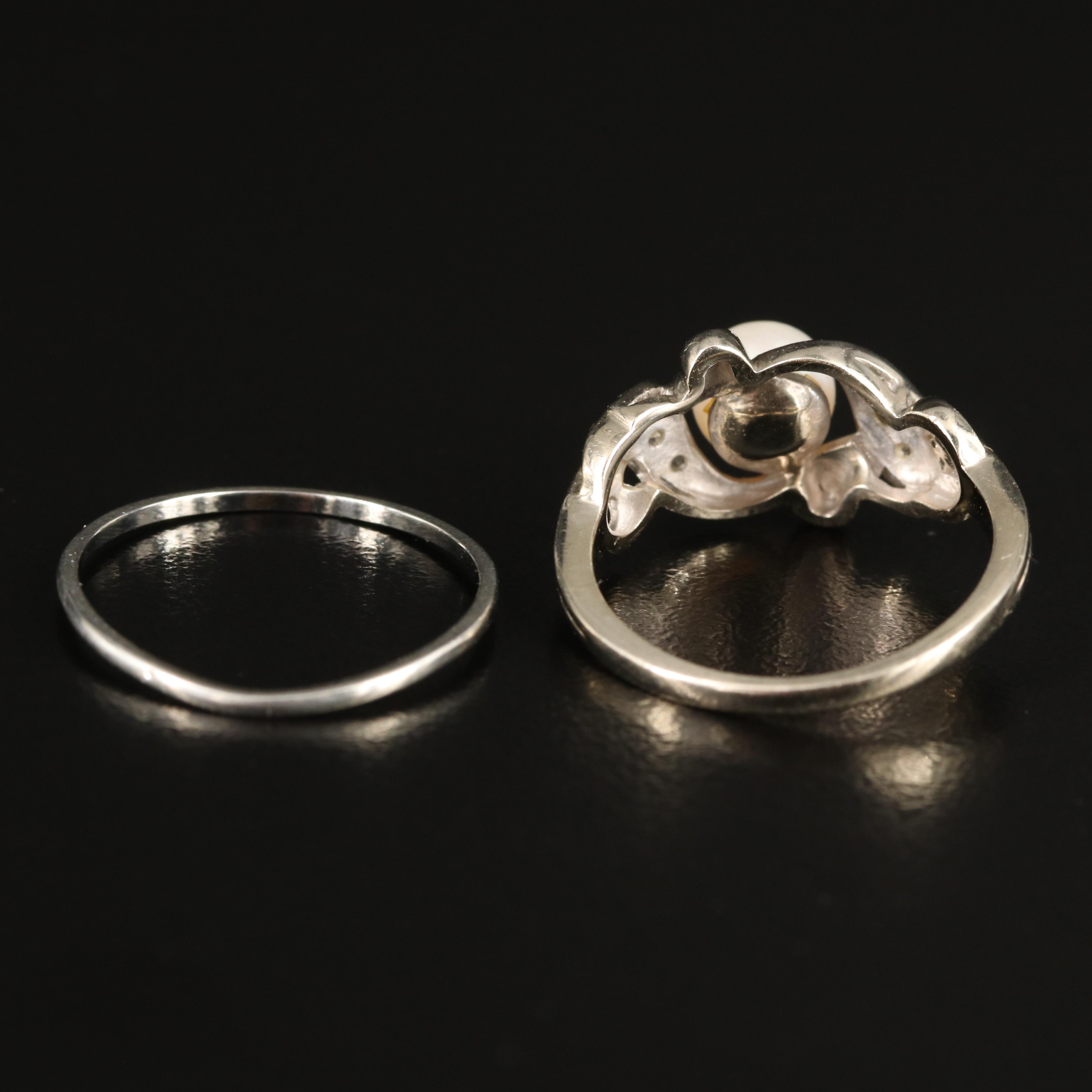 14K Pearl Pendant and Ring with Diamonds and 18K Contour Band