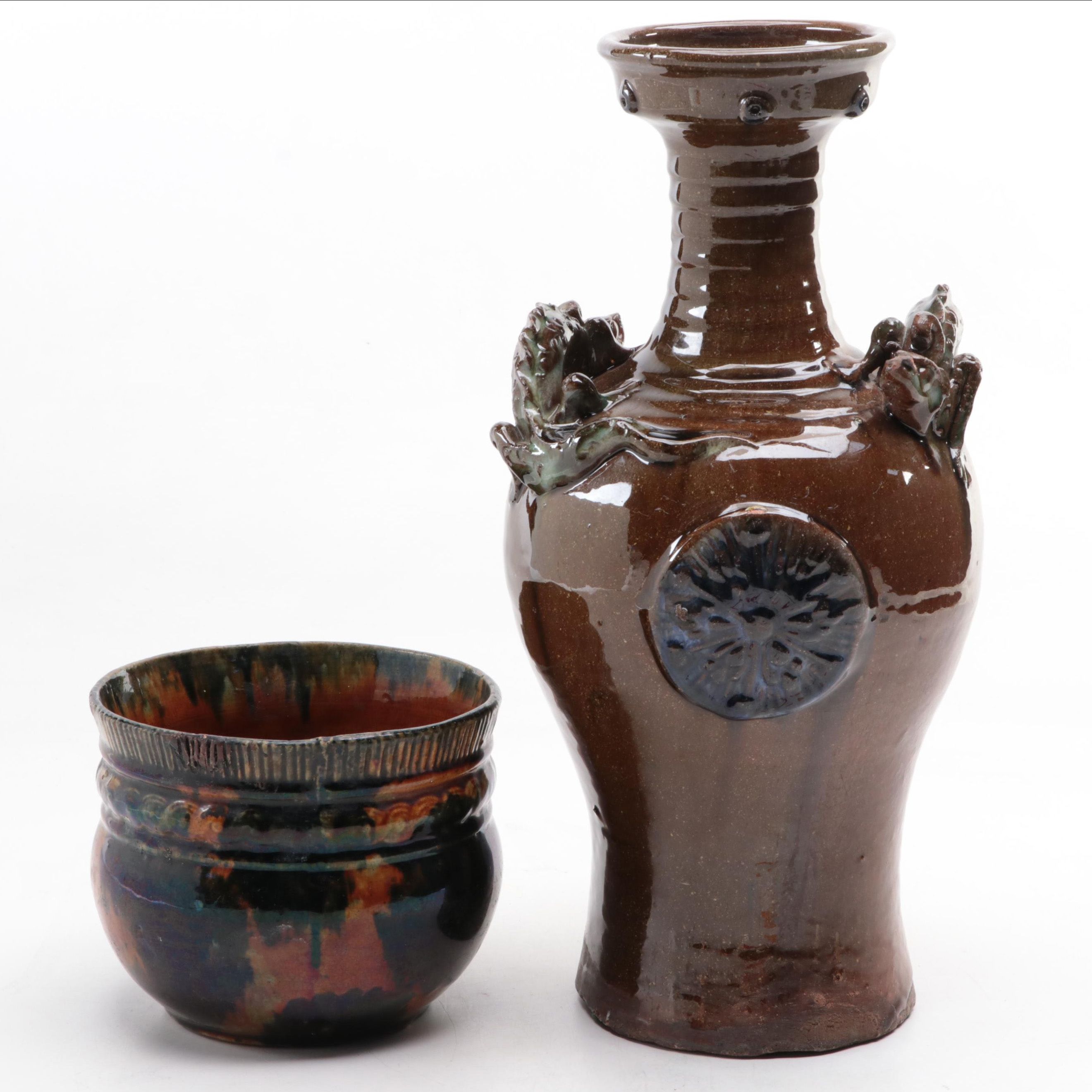 Japanese Style Earthenware Dragon Vase with Planter