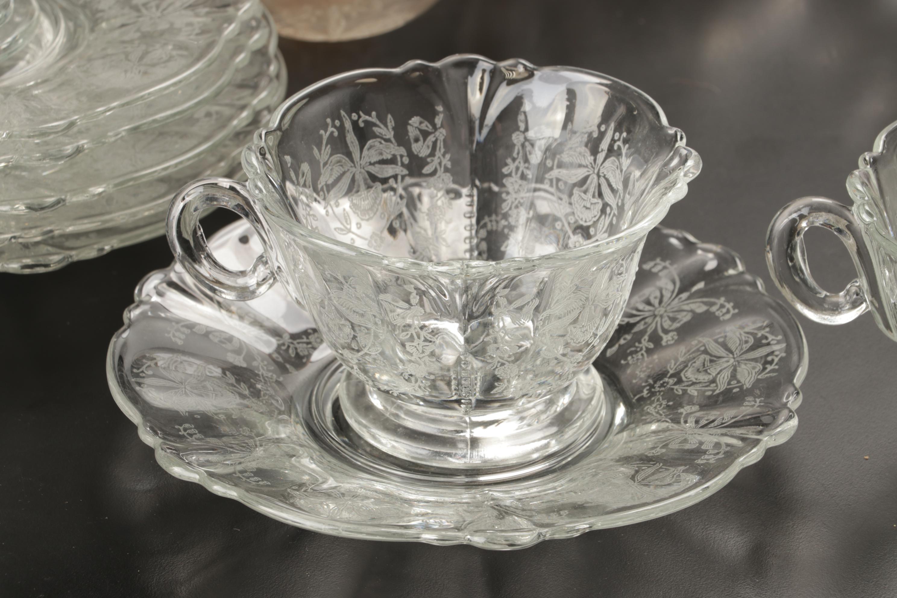 Heisey Etched Glass "Orchid" and Other Stemware and Table Accessories