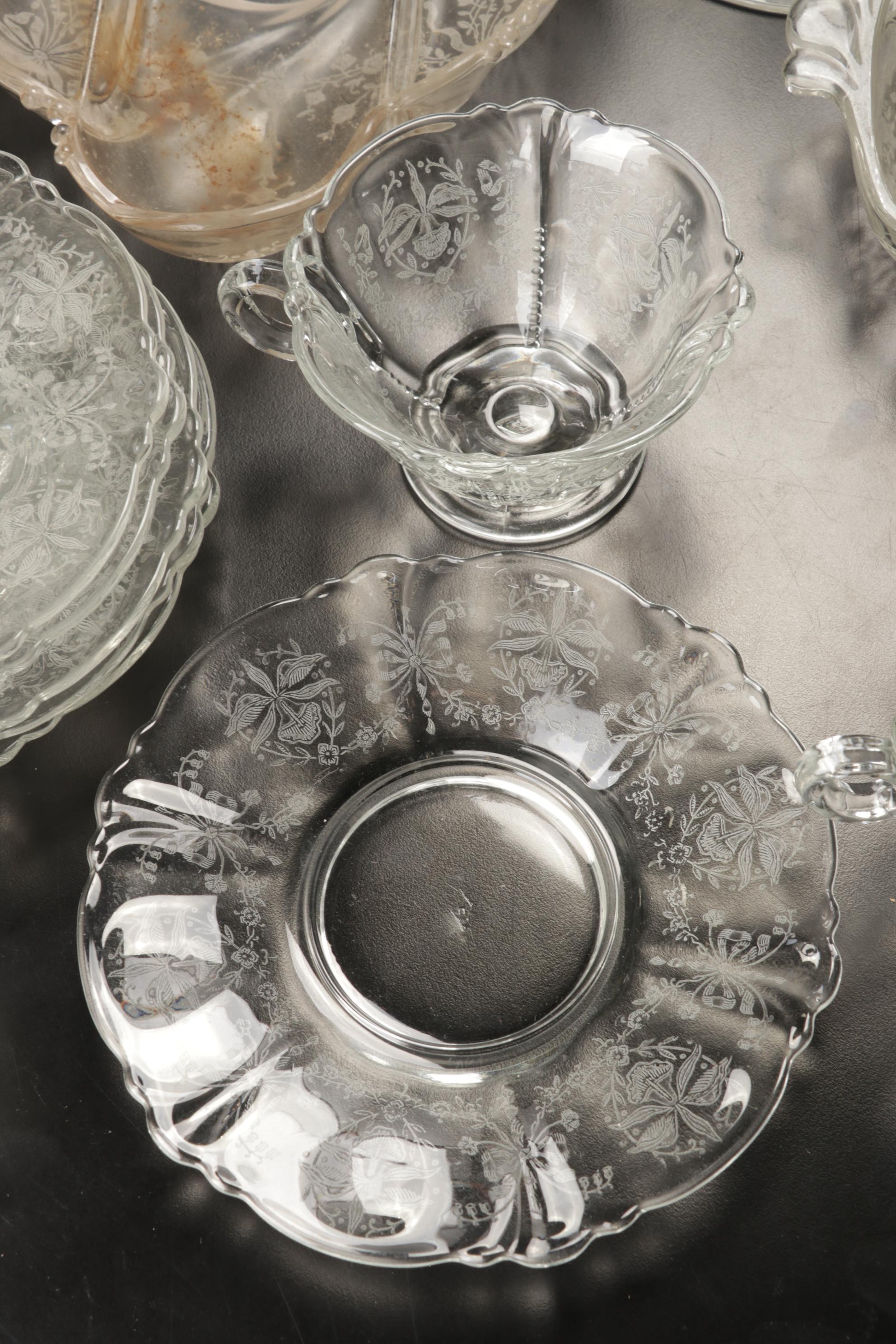 Heisey Etched Glass "Orchid" and Other Stemware and Table Accessories