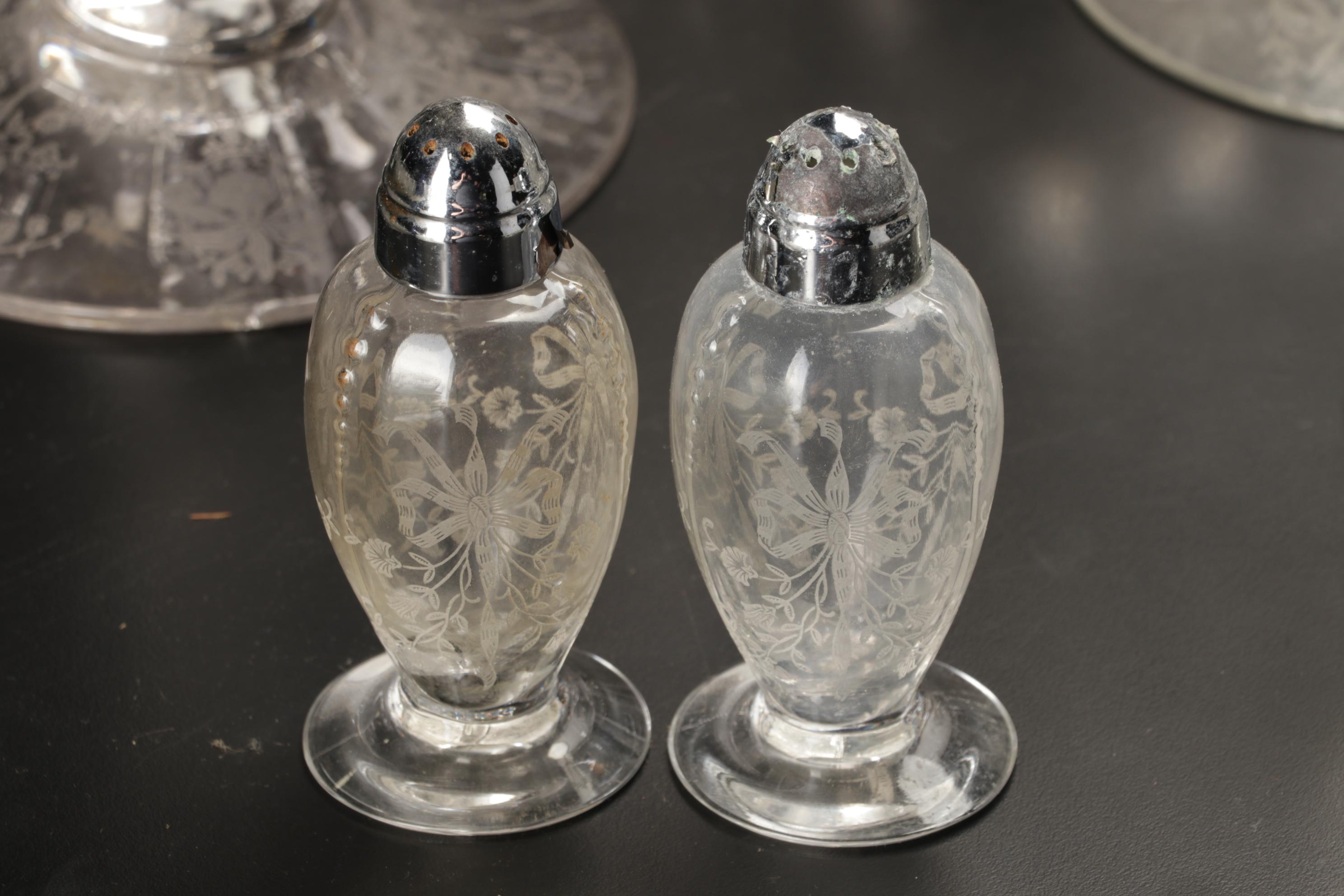 Heisey Etched Glass "Orchid" and Other Stemware and Table Accessories
