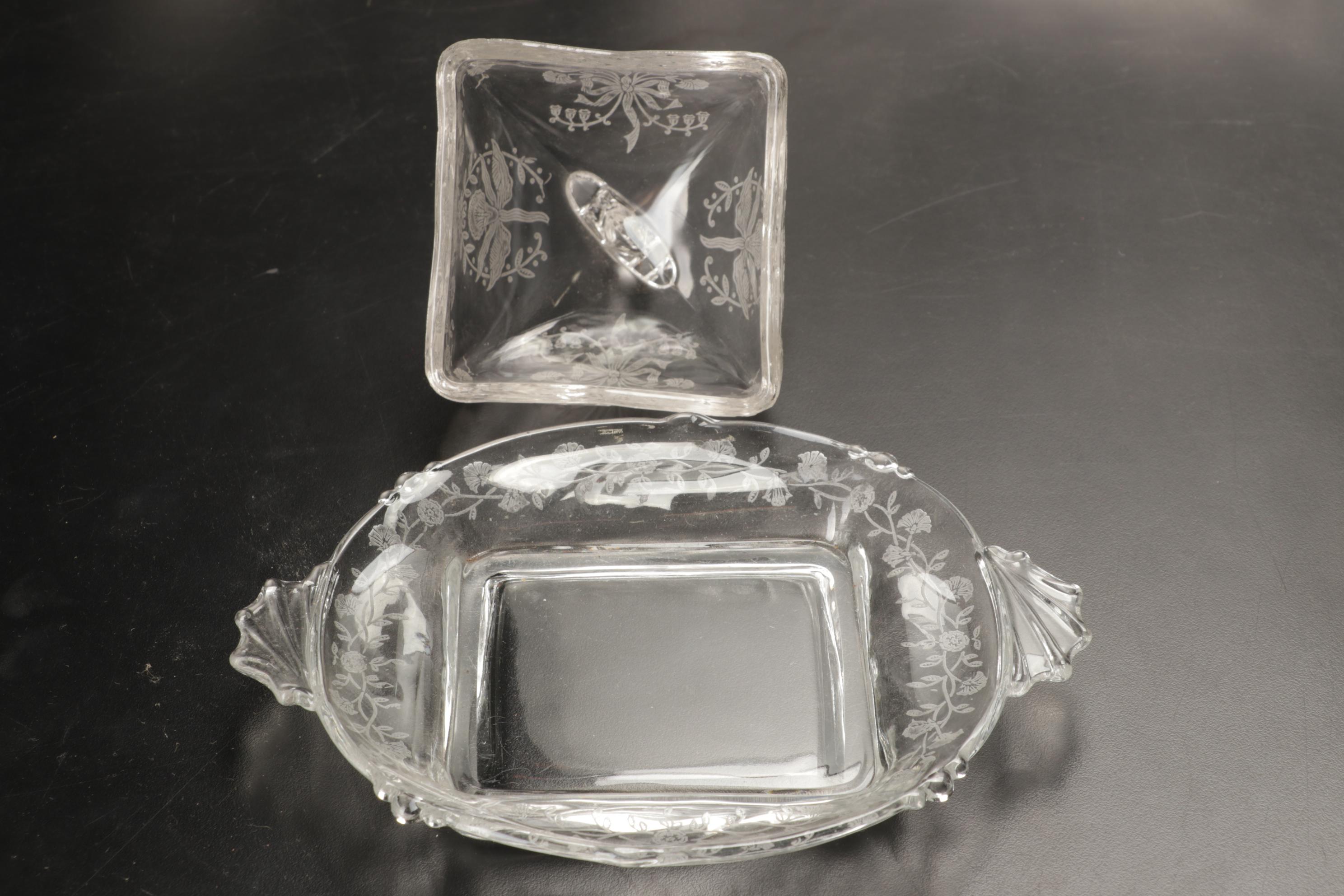 Heisey Etched Glass "Orchid" and Other Stemware and Table Accessories