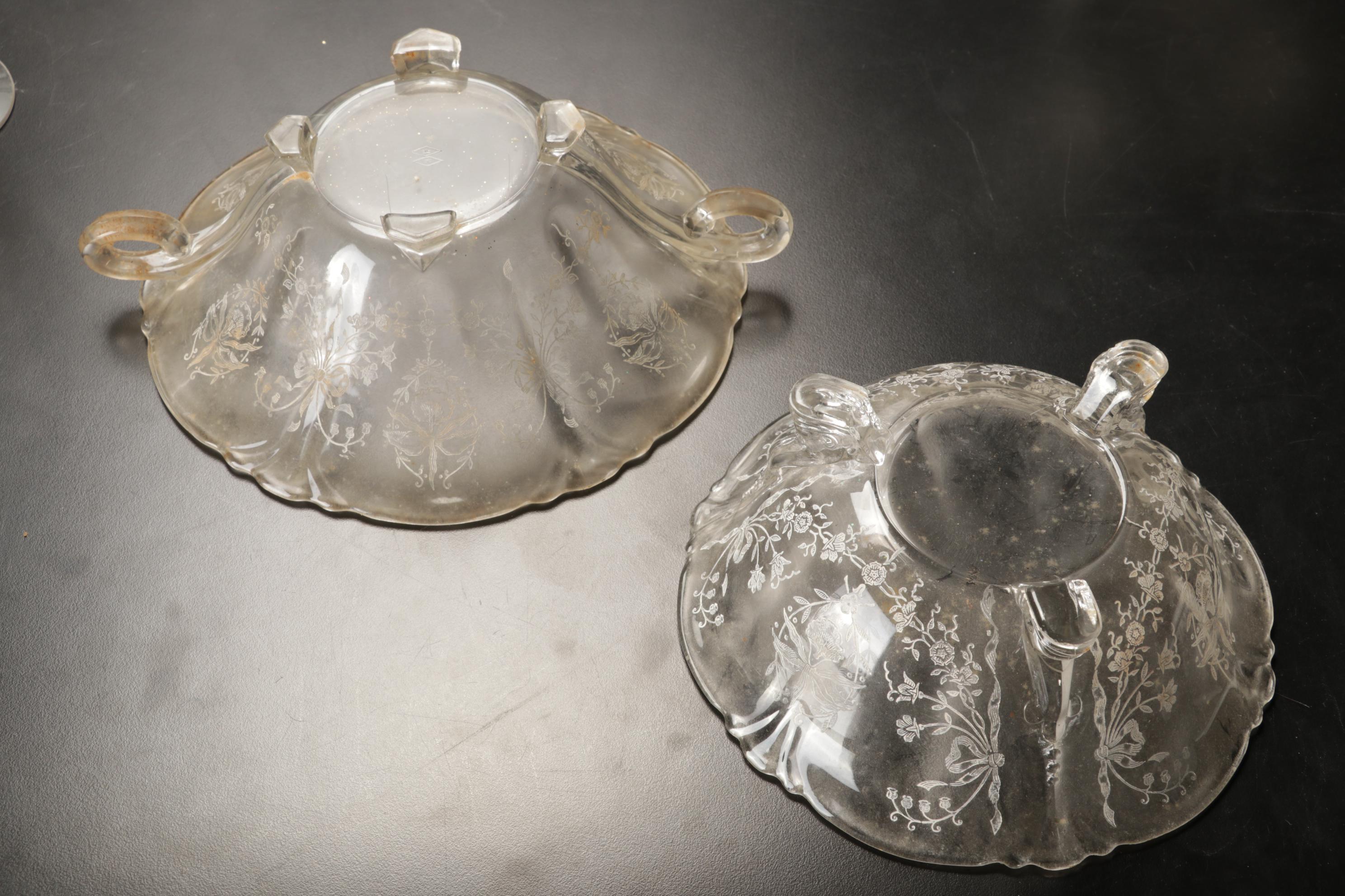 Heisey Etched Glass "Orchid" and Other Stemware and Table Accessories