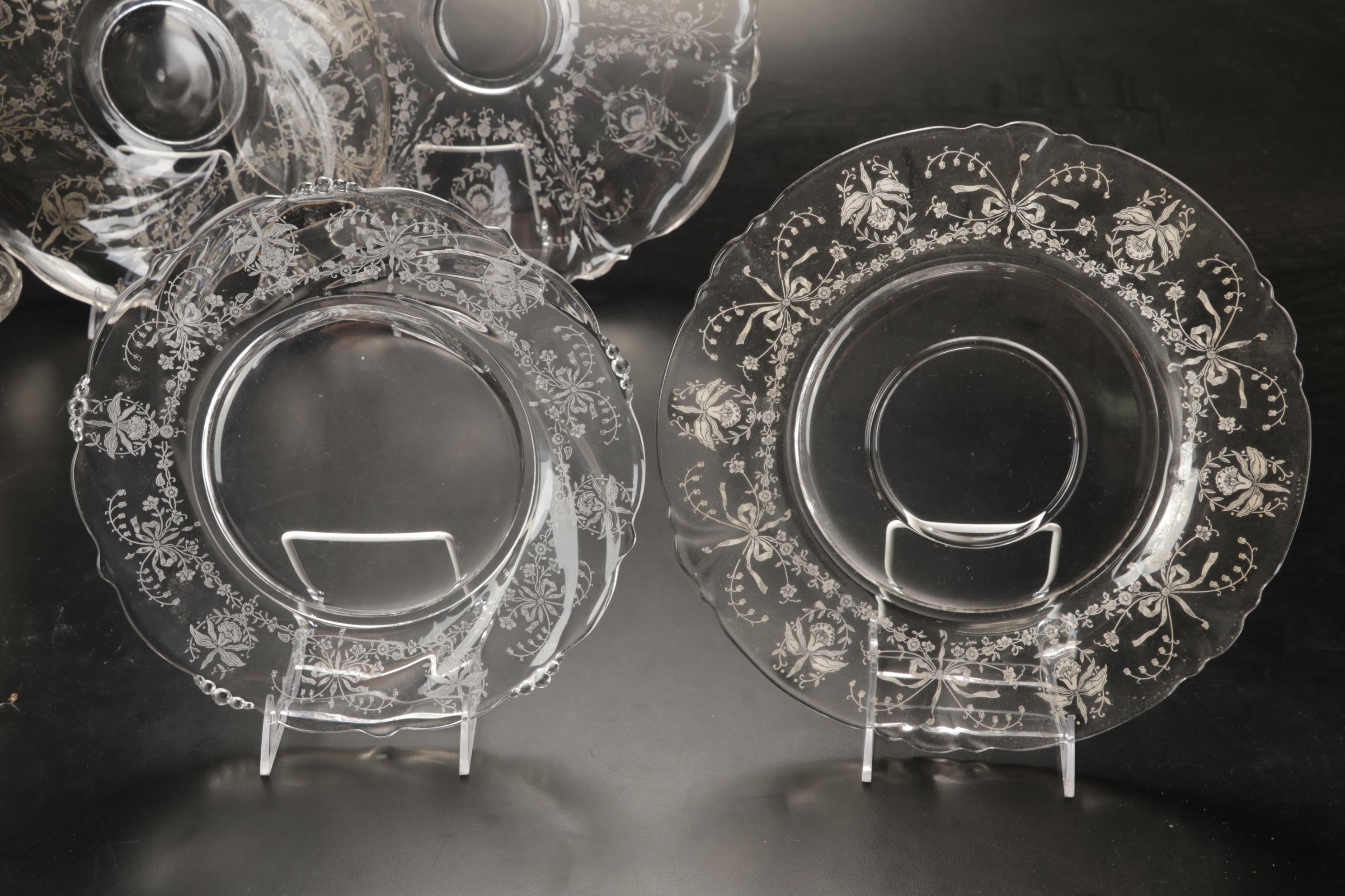 Heisey Etched Glass "Orchid" and Other Stemware and Table Accessories