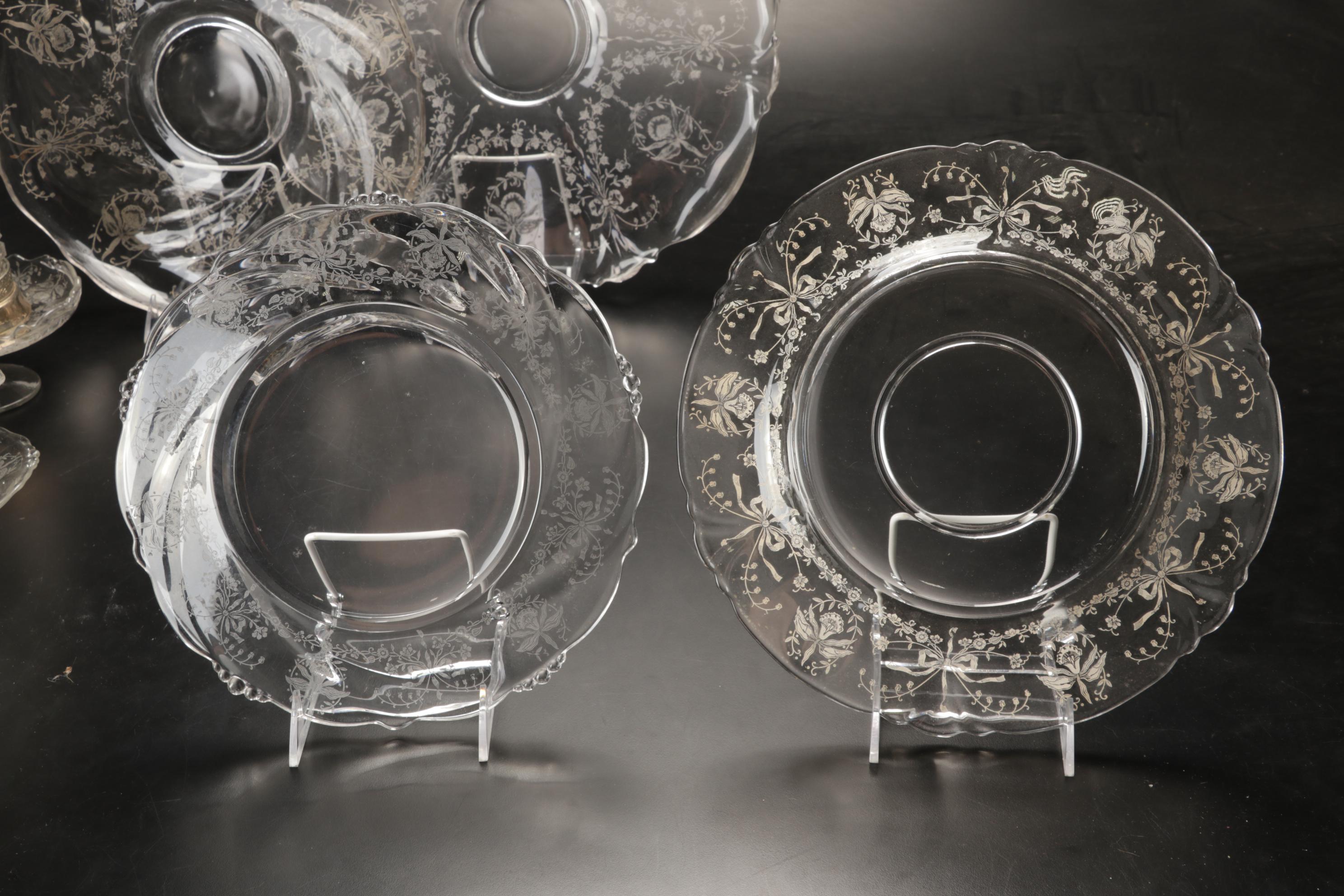 Heisey Etched Glass "Orchid" and Other Stemware and Table Accessories