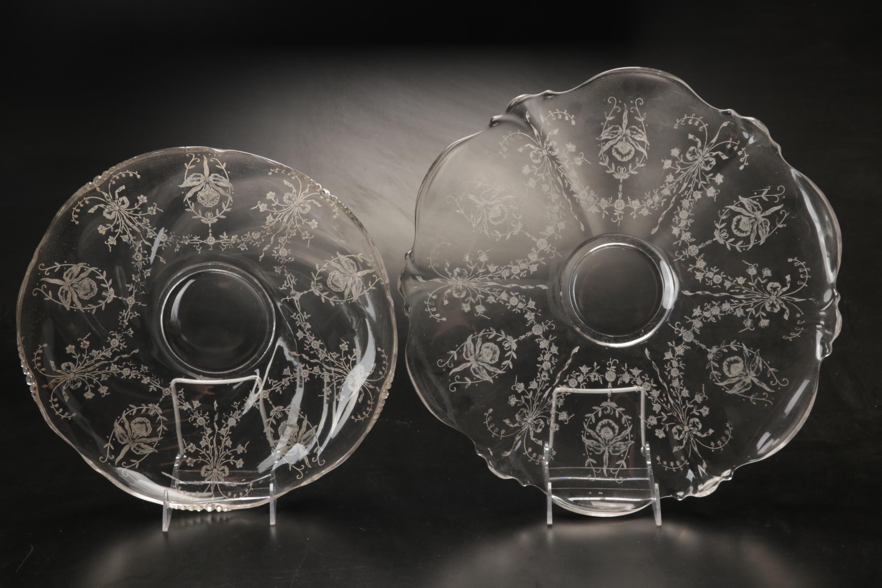 Heisey Etched Glass "Orchid" and Other Stemware and Table Accessories