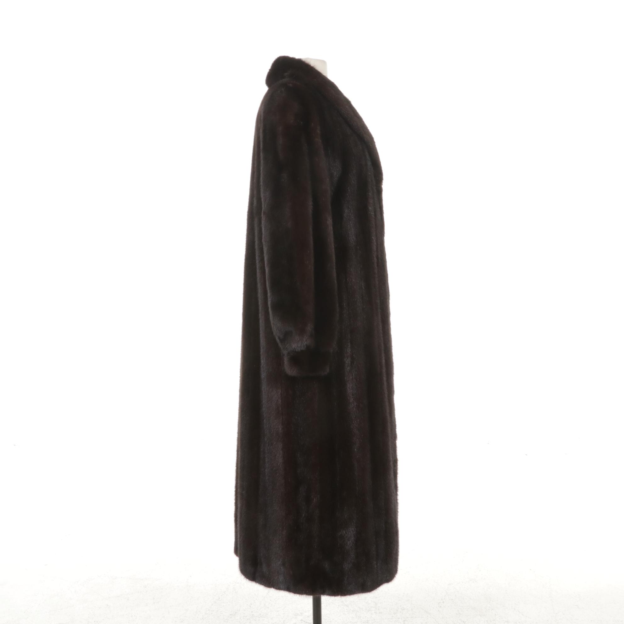 Mahogany Mink Fur Coat with Banded Cuffs