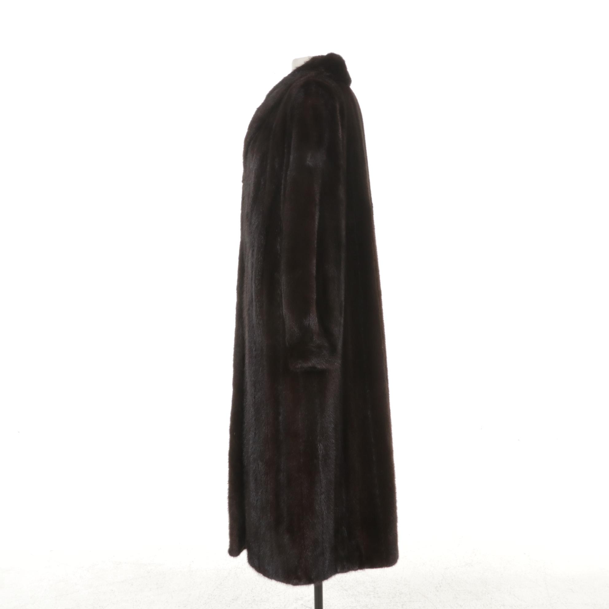 Mahogany Mink Fur Coat with Banded Cuffs