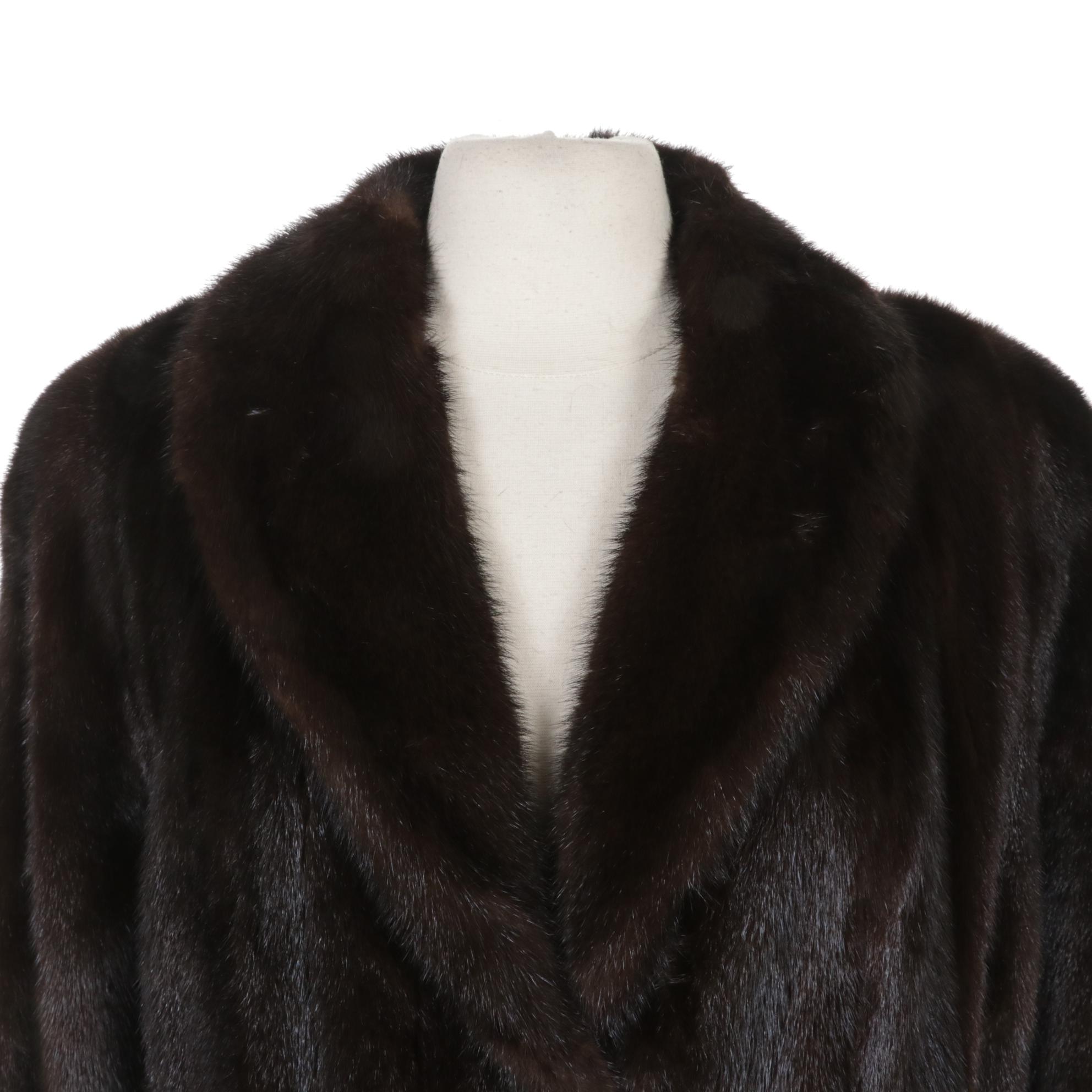 Mahogany Mink Fur Coat with Banded Cuffs