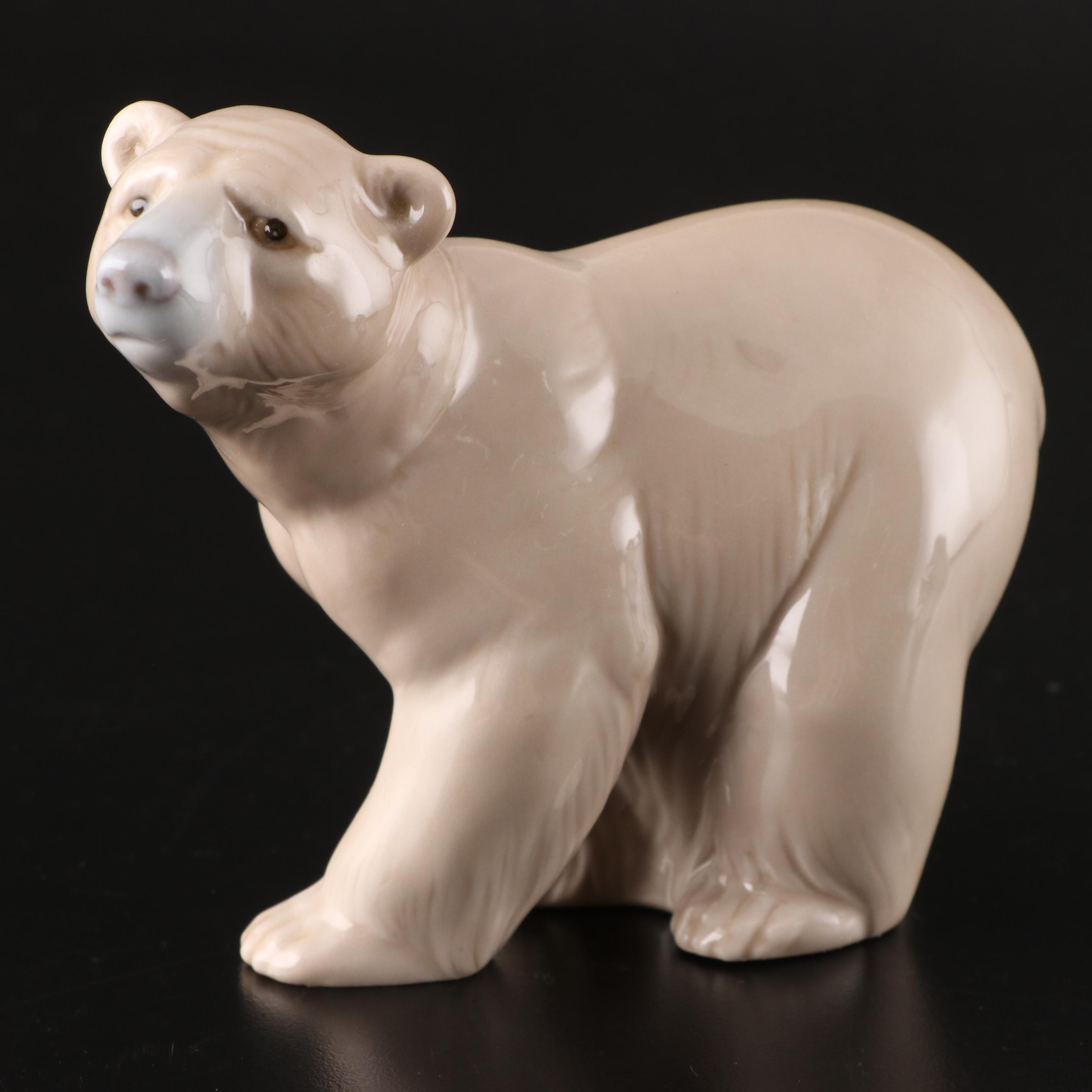 Lladró "Seated Polar Bear" and "Attentive Polar Bear" Porcelain Figurines