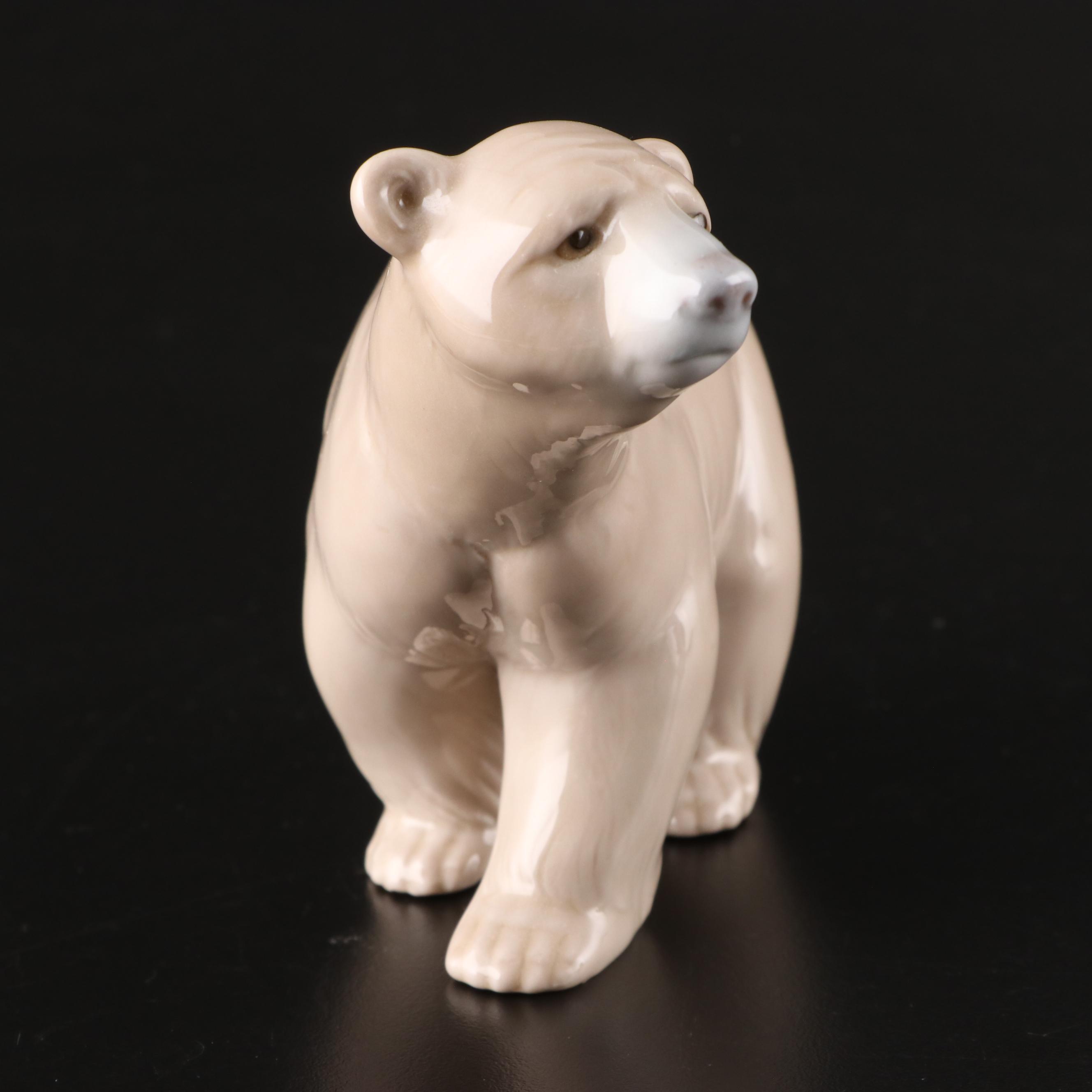 Lladró "Seated Polar Bear" and "Attentive Polar Bear" Porcelain Figurines