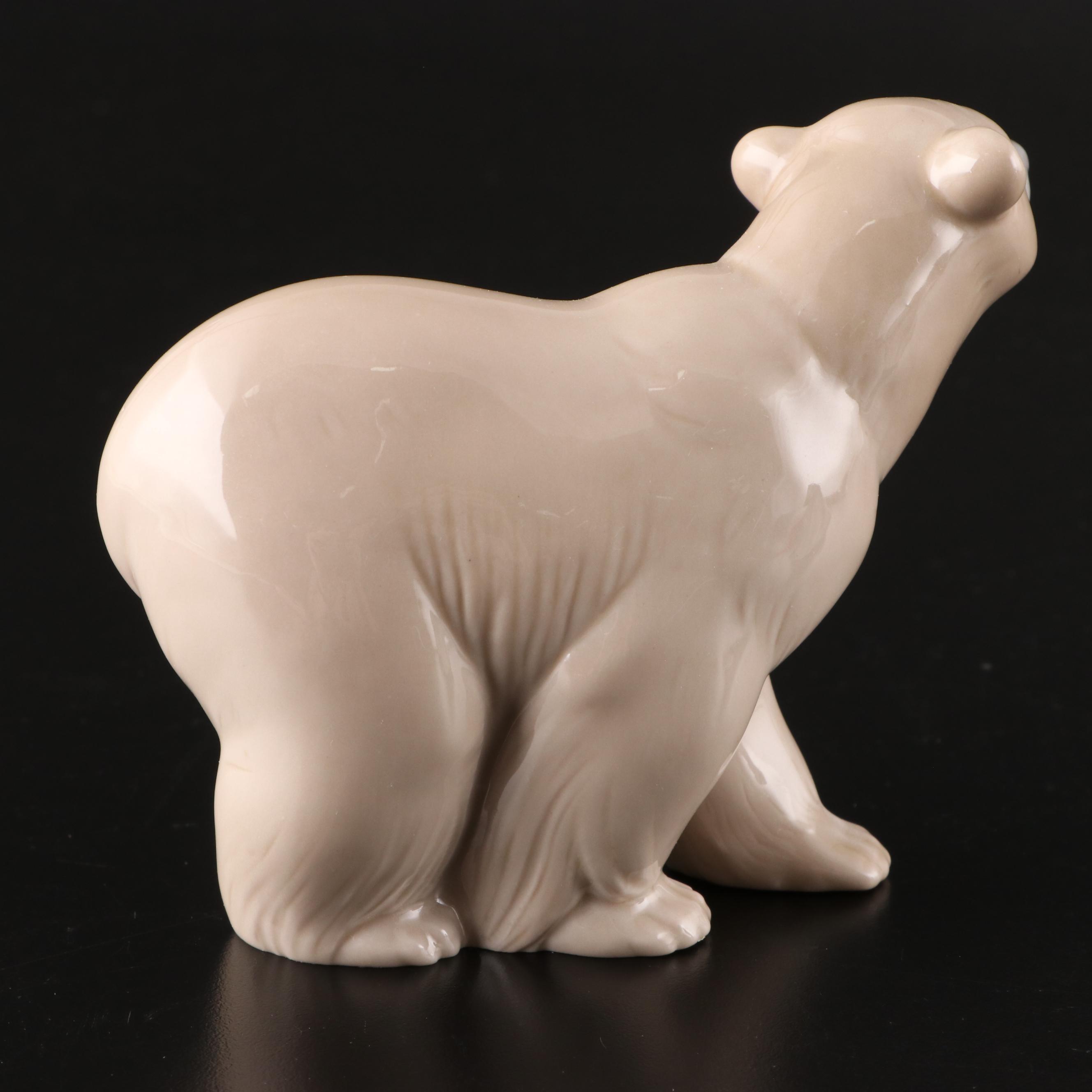 Lladró "Seated Polar Bear" and "Attentive Polar Bear" Porcelain Figurines