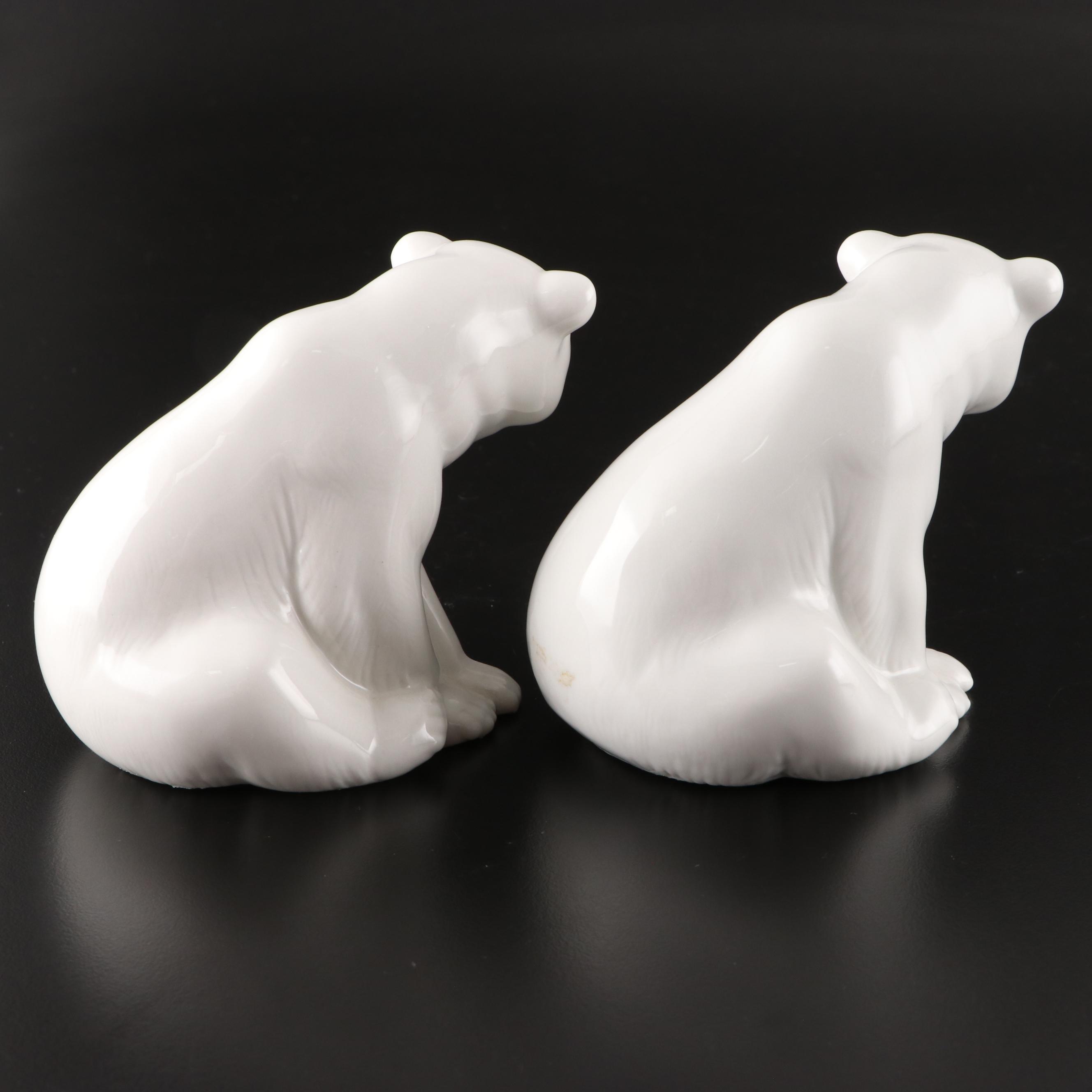 Lladró "Seated Polar Bear" and "Attentive Polar Bear" Porcelain Figurines