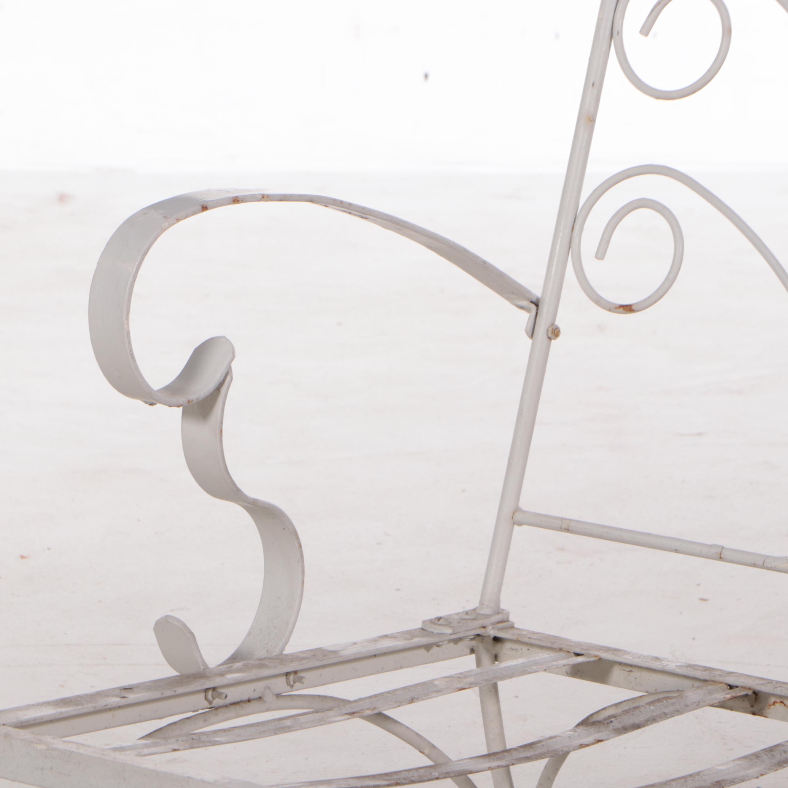 Mid Century Modern White Painted Wrought Iron Patio Sofa and Coffee Table