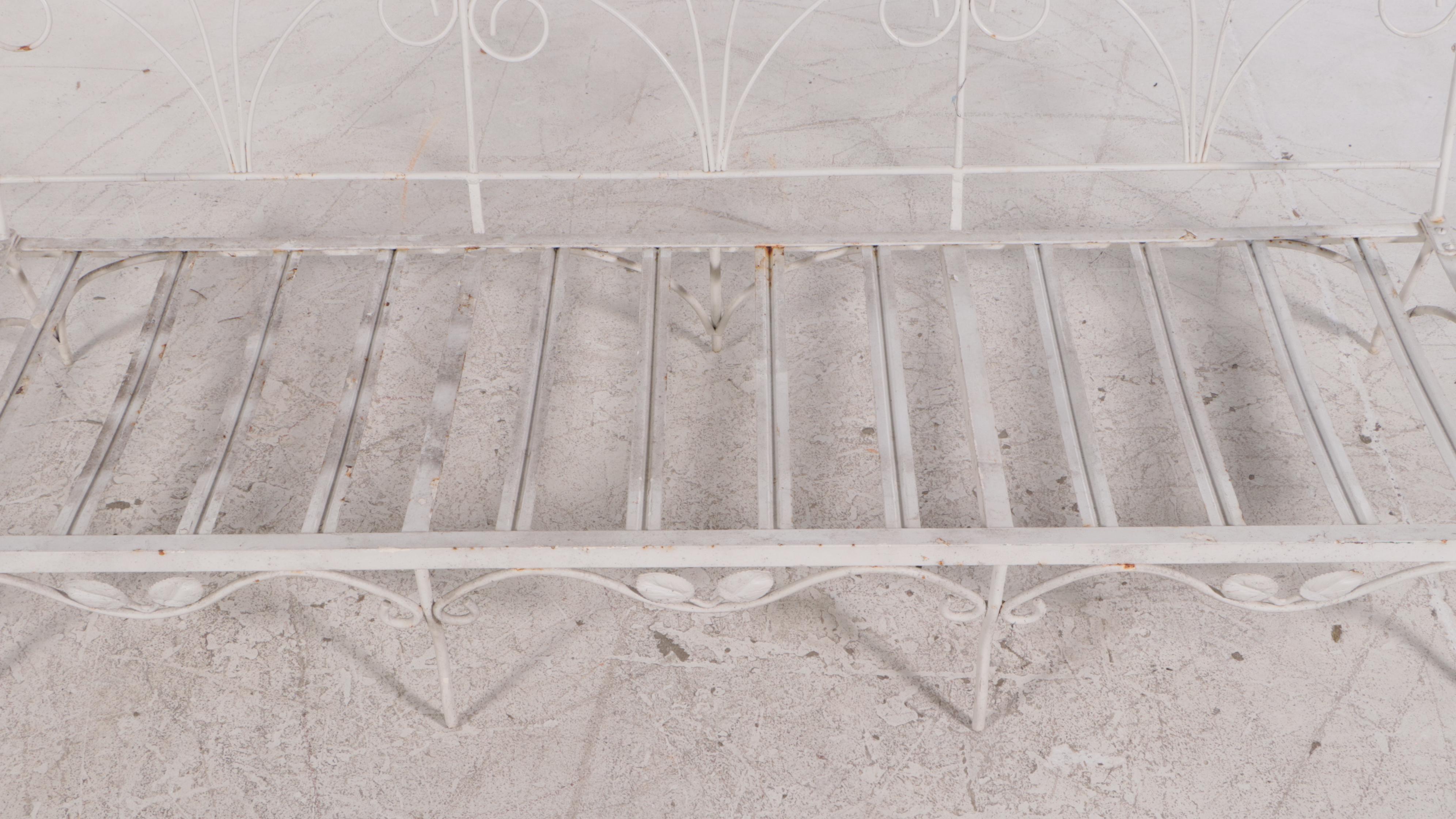 Mid Century Modern White Painted Wrought Iron Patio Sofa and Coffee Table