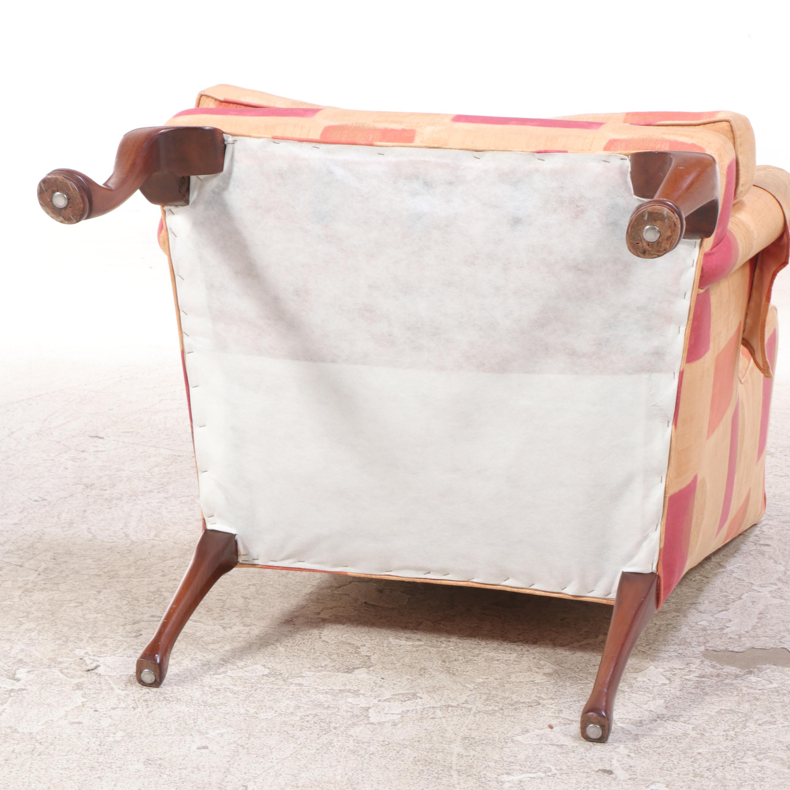 Queen Anne Style Mahogany and Custom-Upholstered Wingback Armchair