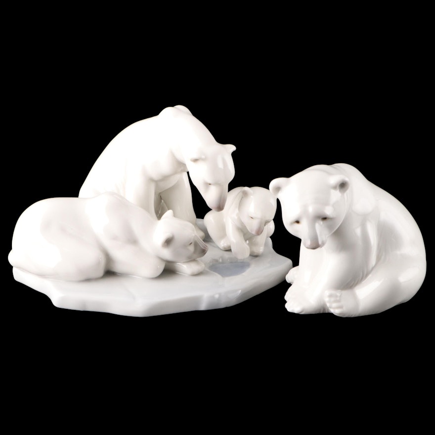 Lladró "Bearly Love" and "Seated Polar Bear" Porcelain Figurines
