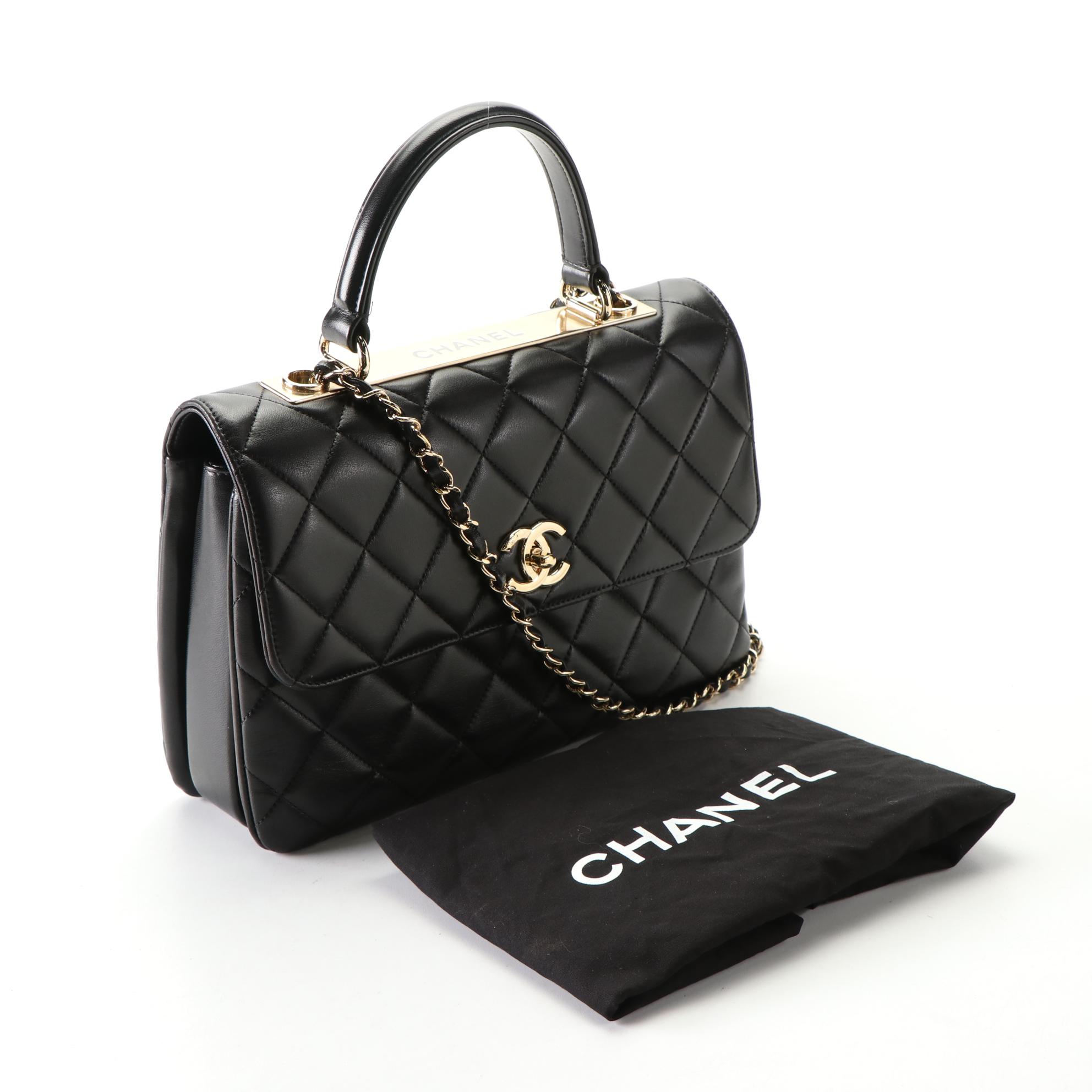 Chanel Top Handle Flap Bag in Quilted Lambskin Leather with Chain Strap