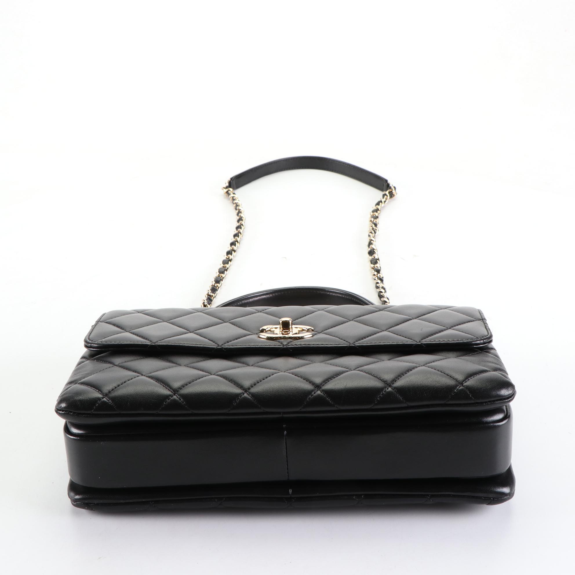 Chanel Top Handle Flap Bag in Quilted Lambskin Leather with Chain Strap