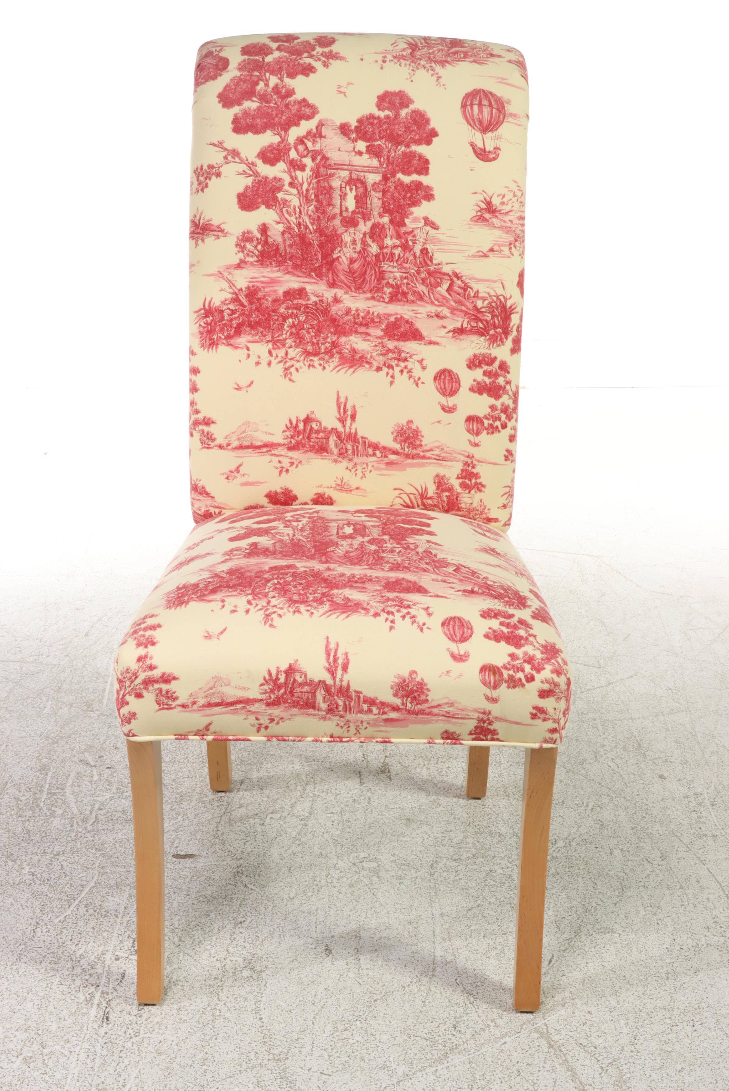 Pair of Style Upholstering Inc. Toile Side Chairs
