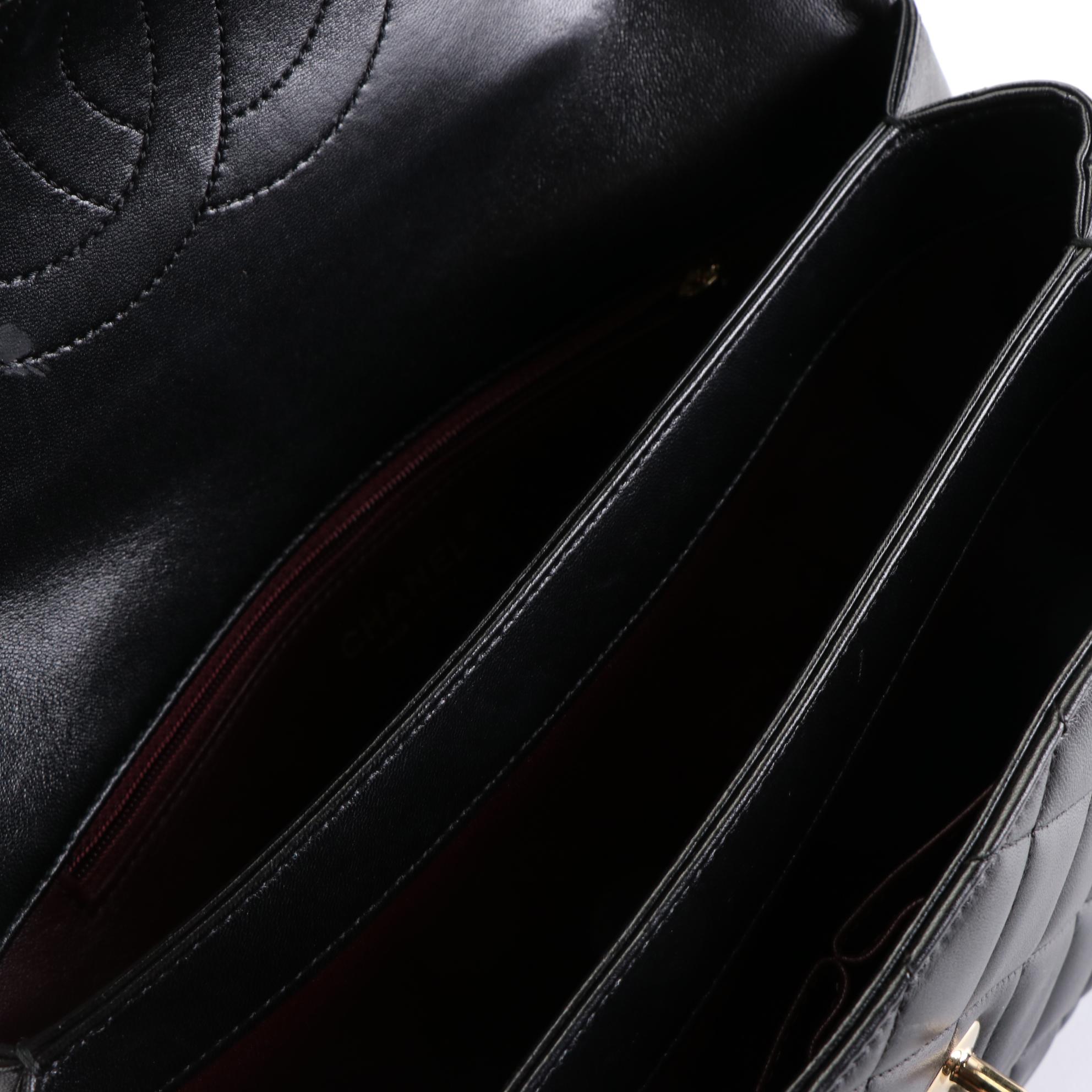 Chanel Top Handle Flap Bag in Quilted Lambskin Leather with Chain Strap