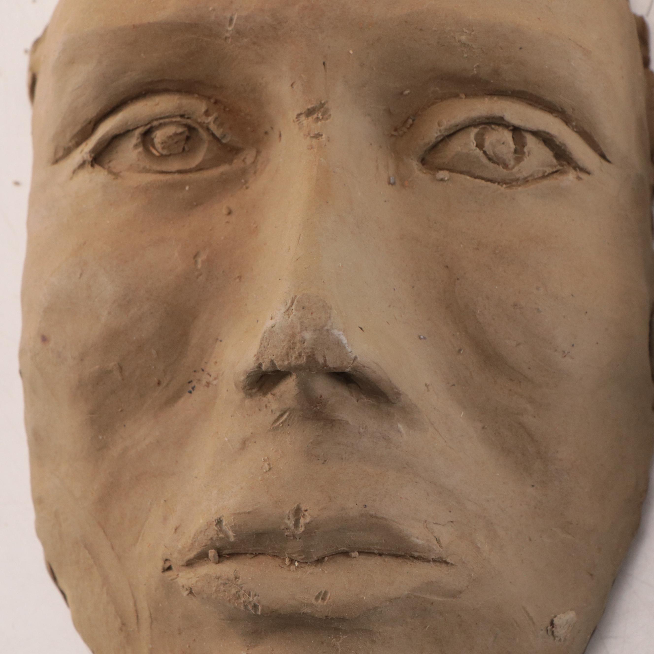 Wood, Plaster, and Clay Sculptures of Faces, Circa 1997