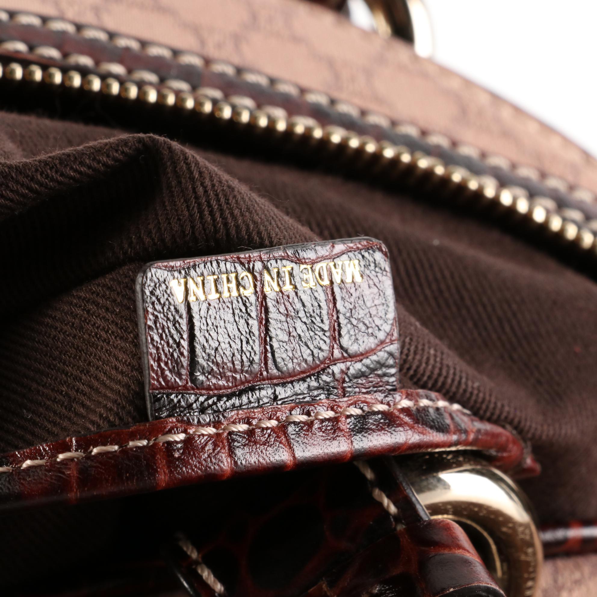 Celine Zip Shoulder Tote in Macadam Canvas and Croc-Embossed Leather