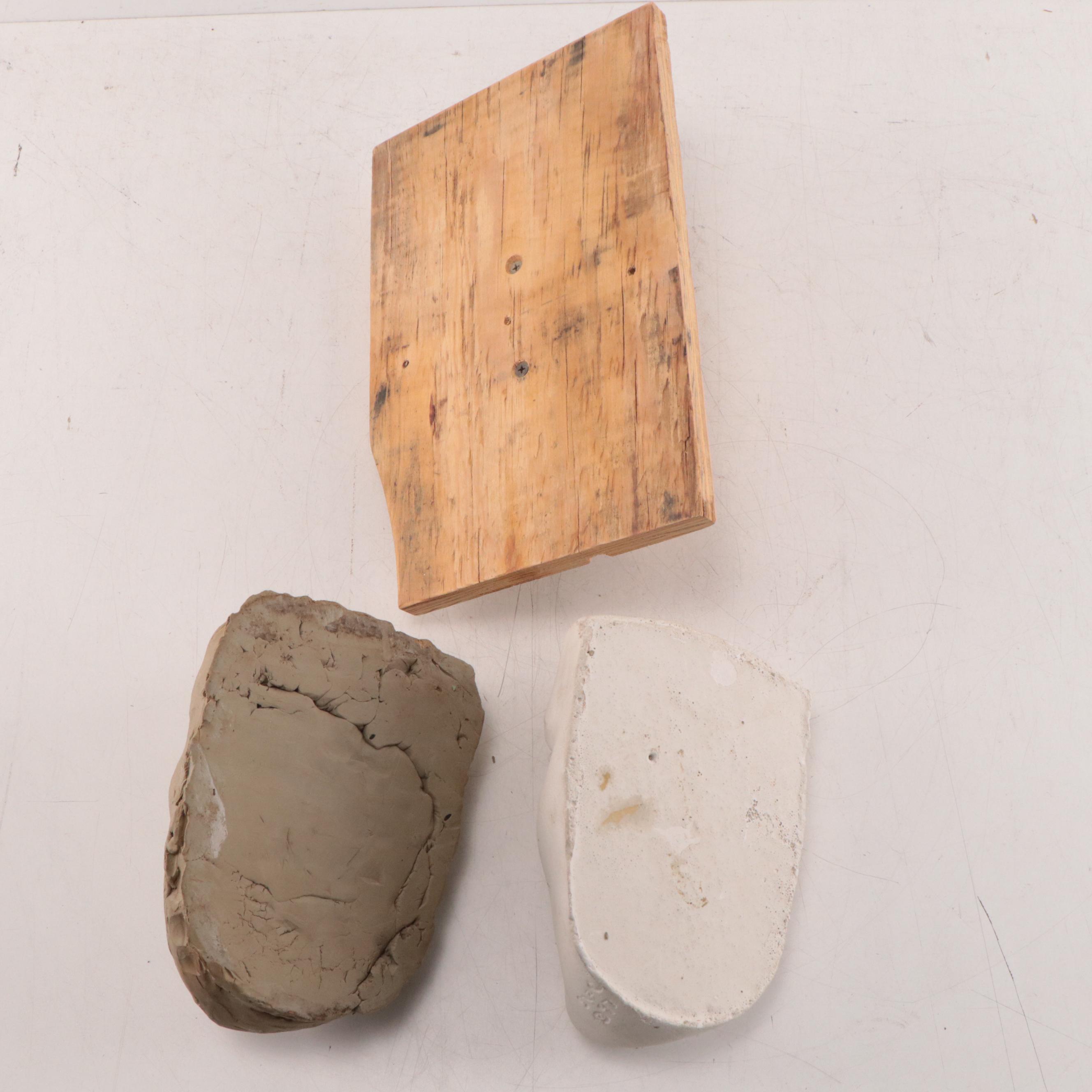 Wood, Plaster, and Clay Sculptures of Faces, Circa 1997