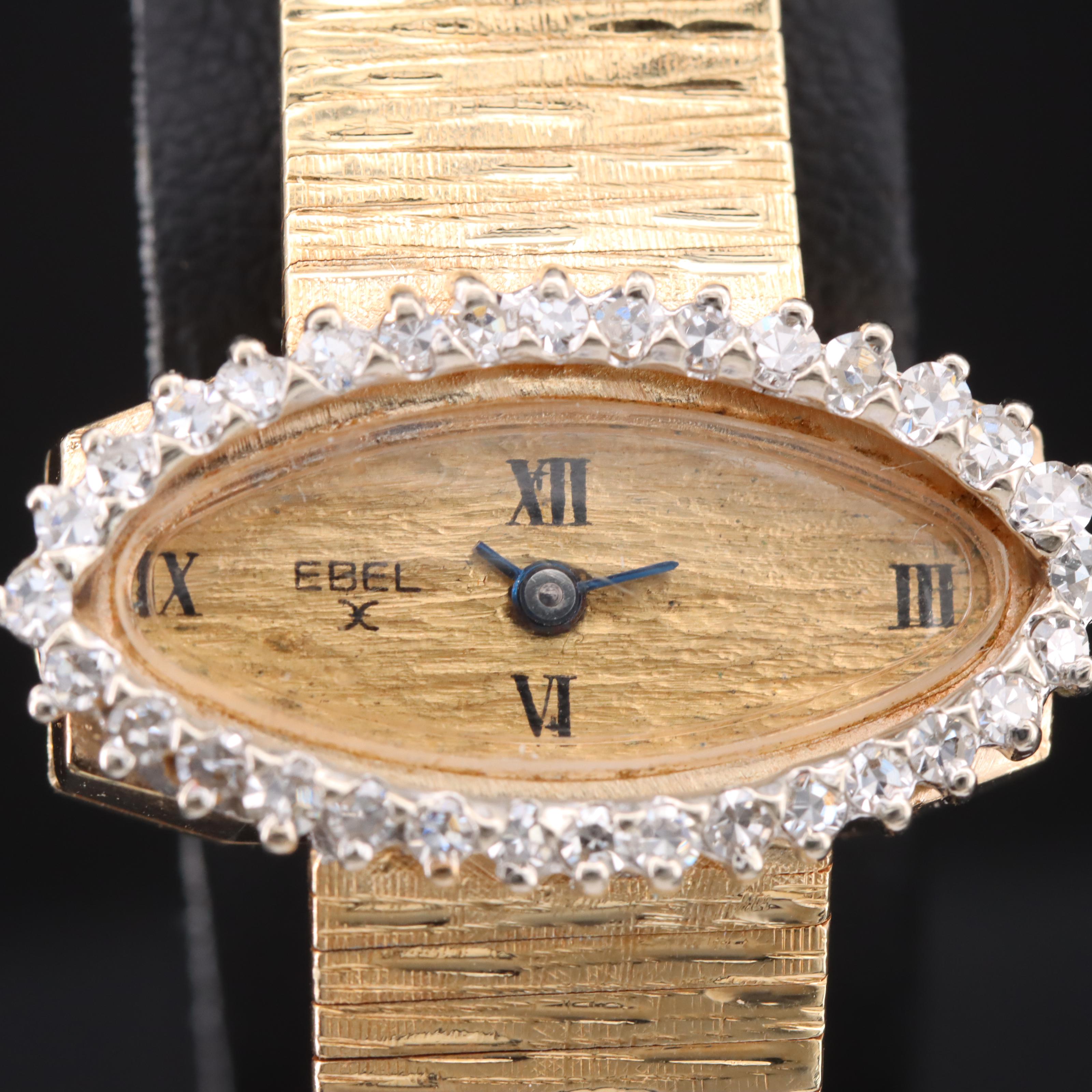 Ebel 14K Diamond Stem Wind Watch