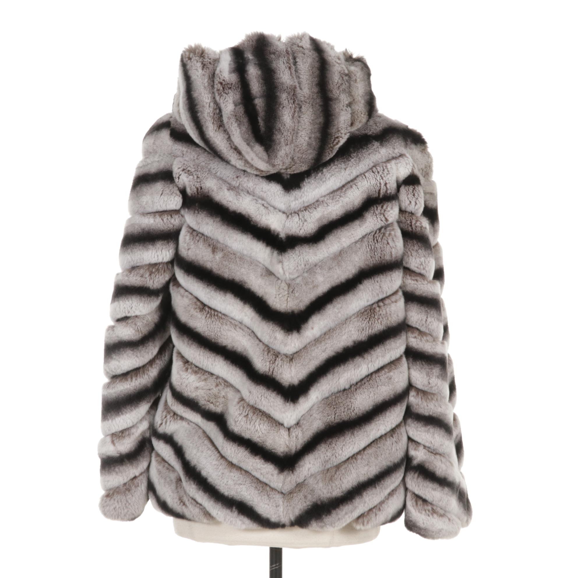 Chinchilla Dyed Rex Rabbit Fur Fur Hooded Jacket