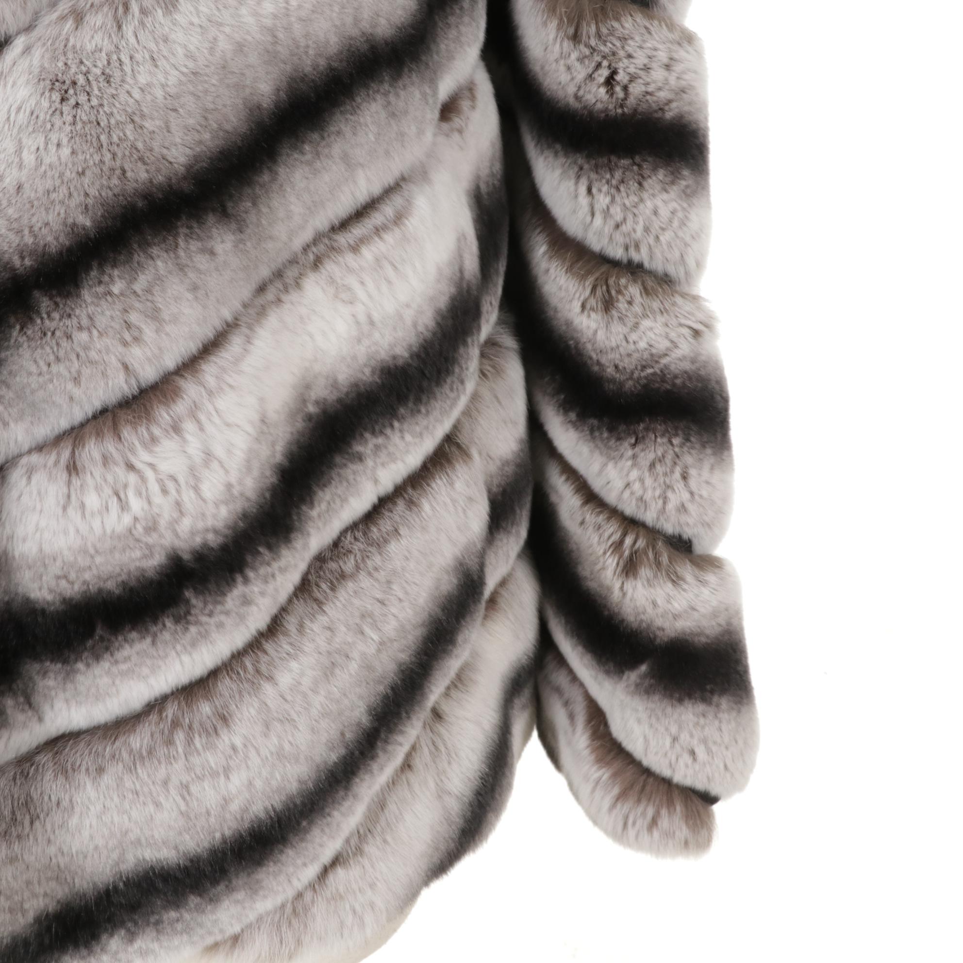 Chinchilla Dyed Rex Rabbit Fur Fur Hooded Jacket