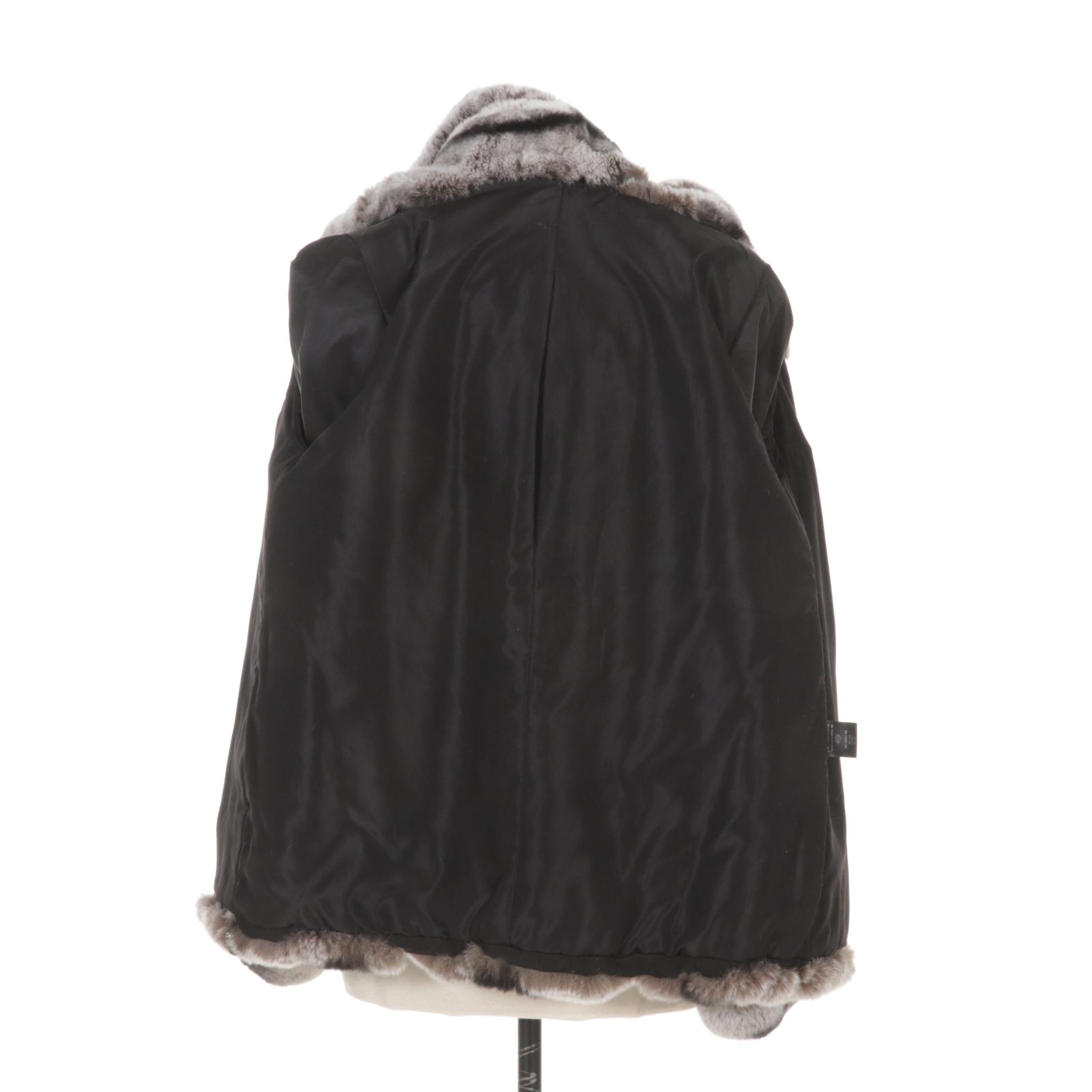 Chinchilla Dyed Rex Rabbit Fur Fur Hooded Jacket