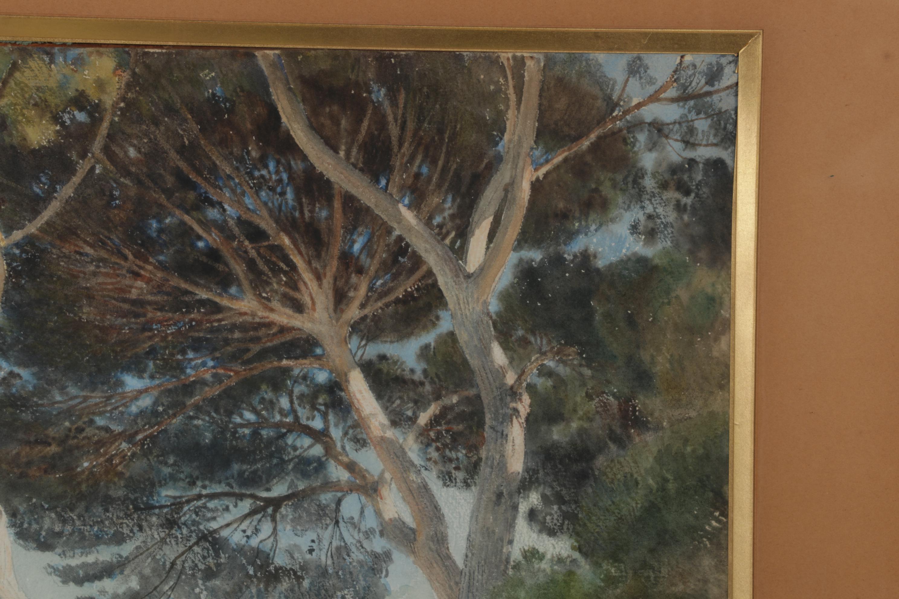 Henri Zuber Watercolor Painting of Figures Overlooking Marshy Plain, 1886