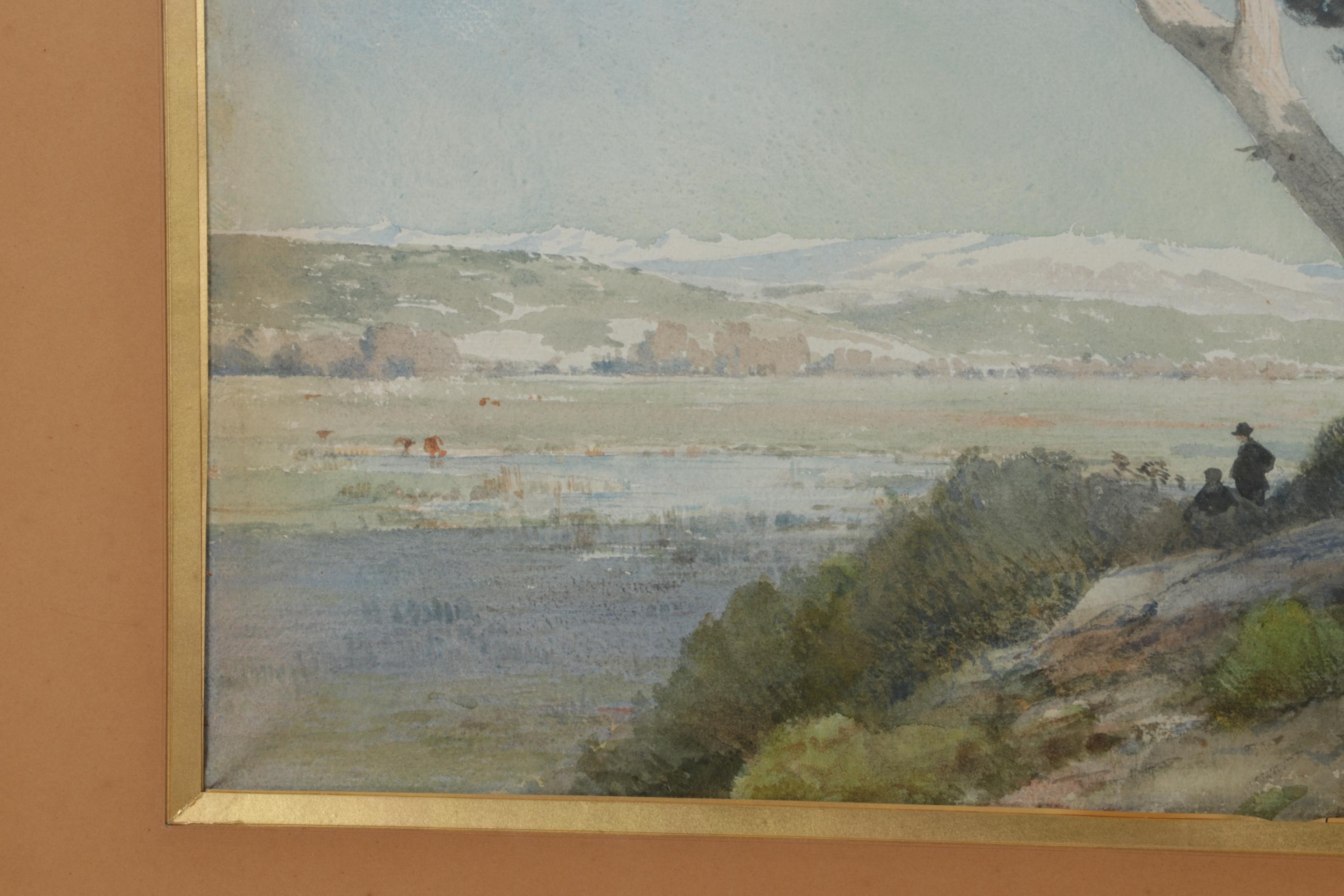 Henri Zuber Watercolor Painting of Figures Overlooking Marshy Plain, 1886