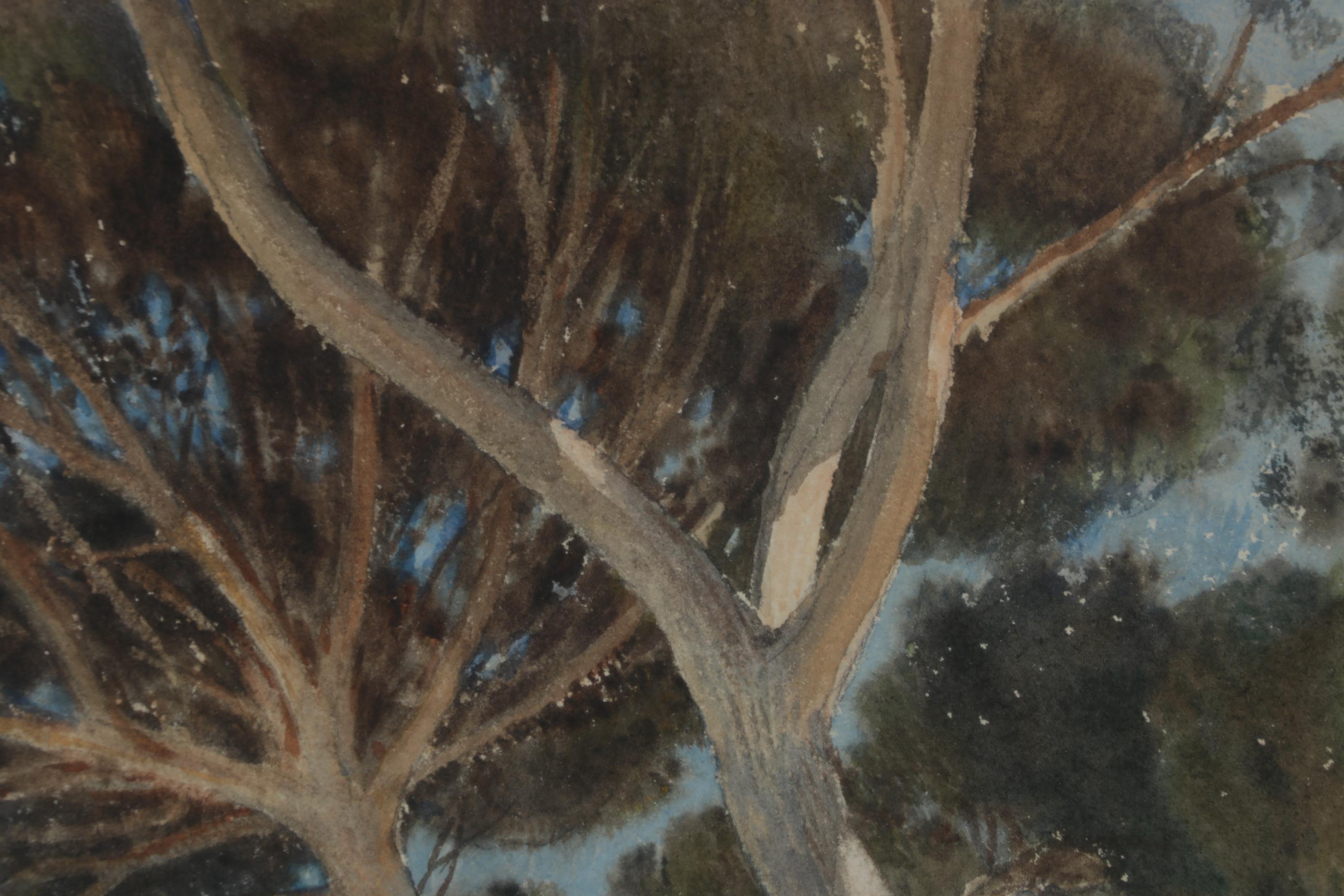 Henri Zuber Watercolor Painting of Figures Overlooking Marshy Plain, 1886