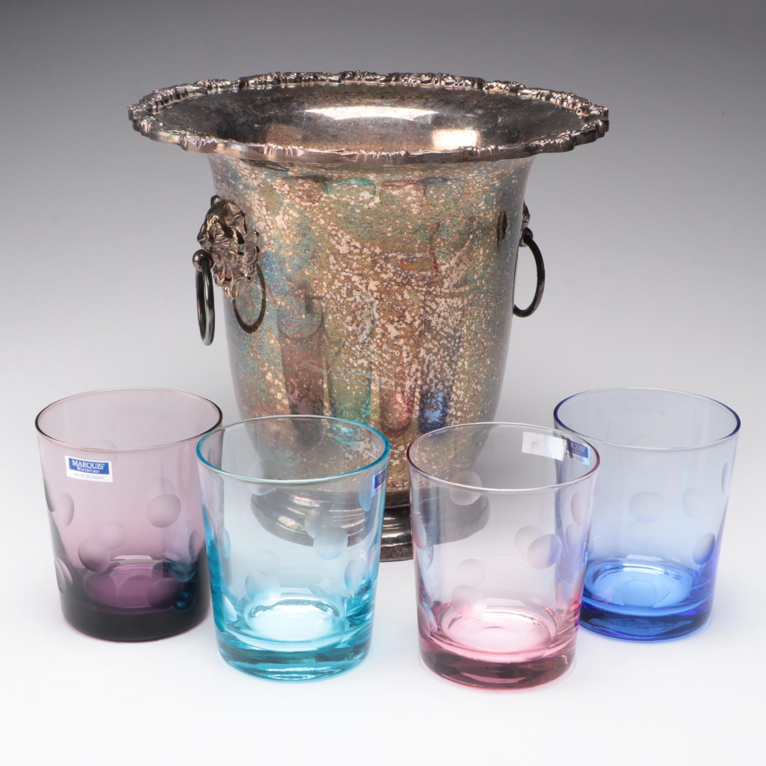 Marquis by Waterford "Polka Dot" Glasses with Silver Plate Champagne Bucket