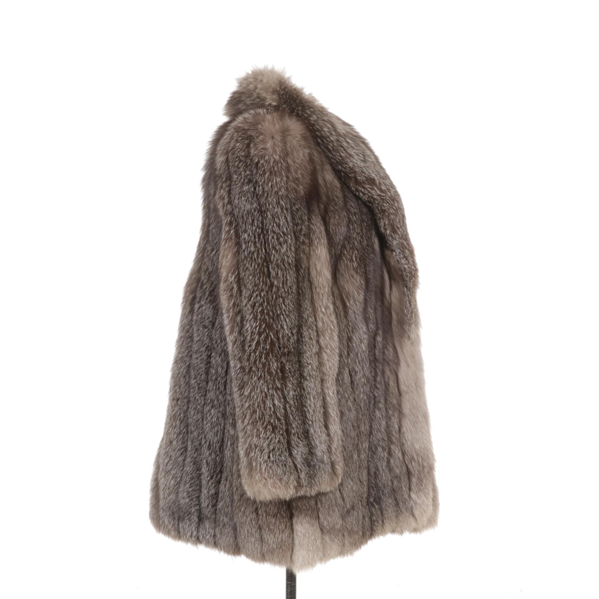 Crystal Fox Fur Open-Front Stroller Coat