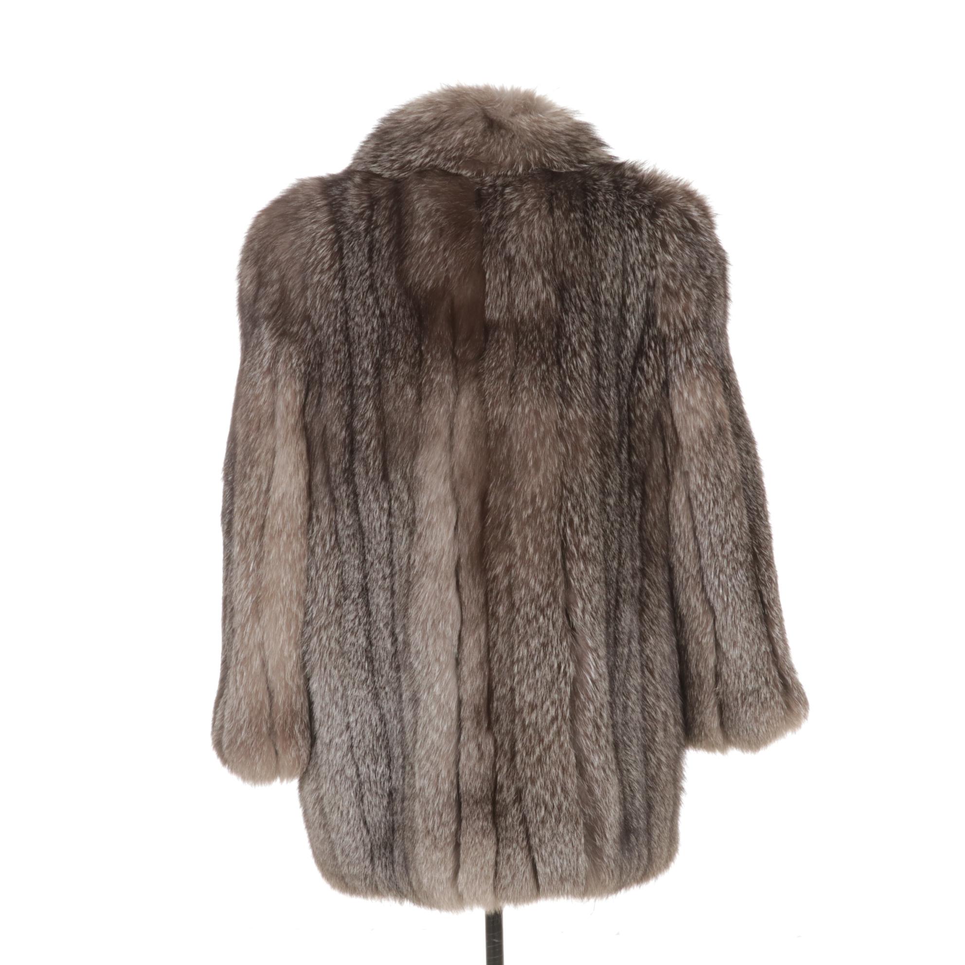 Crystal Fox Fur Open-Front Stroller Coat
