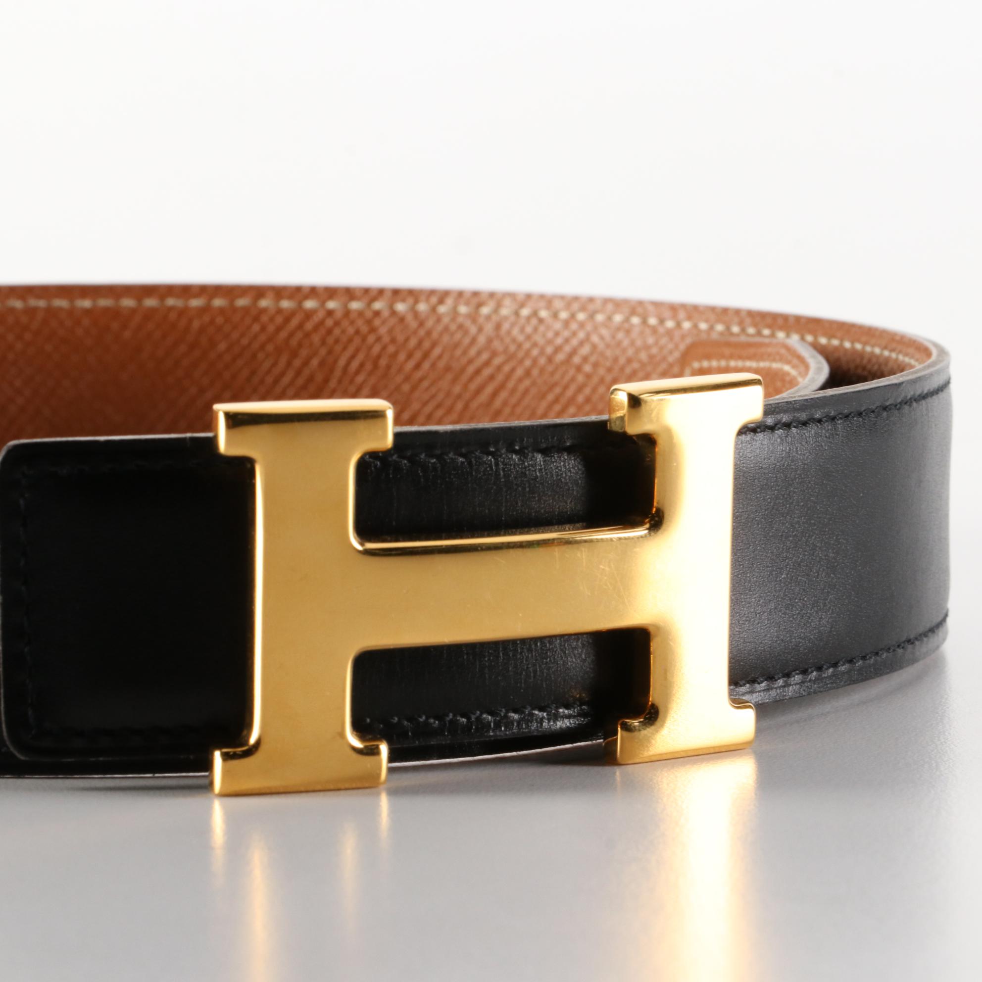 Hermès Constance Reversible Belt in Clemence and Gulliver Leather with Box