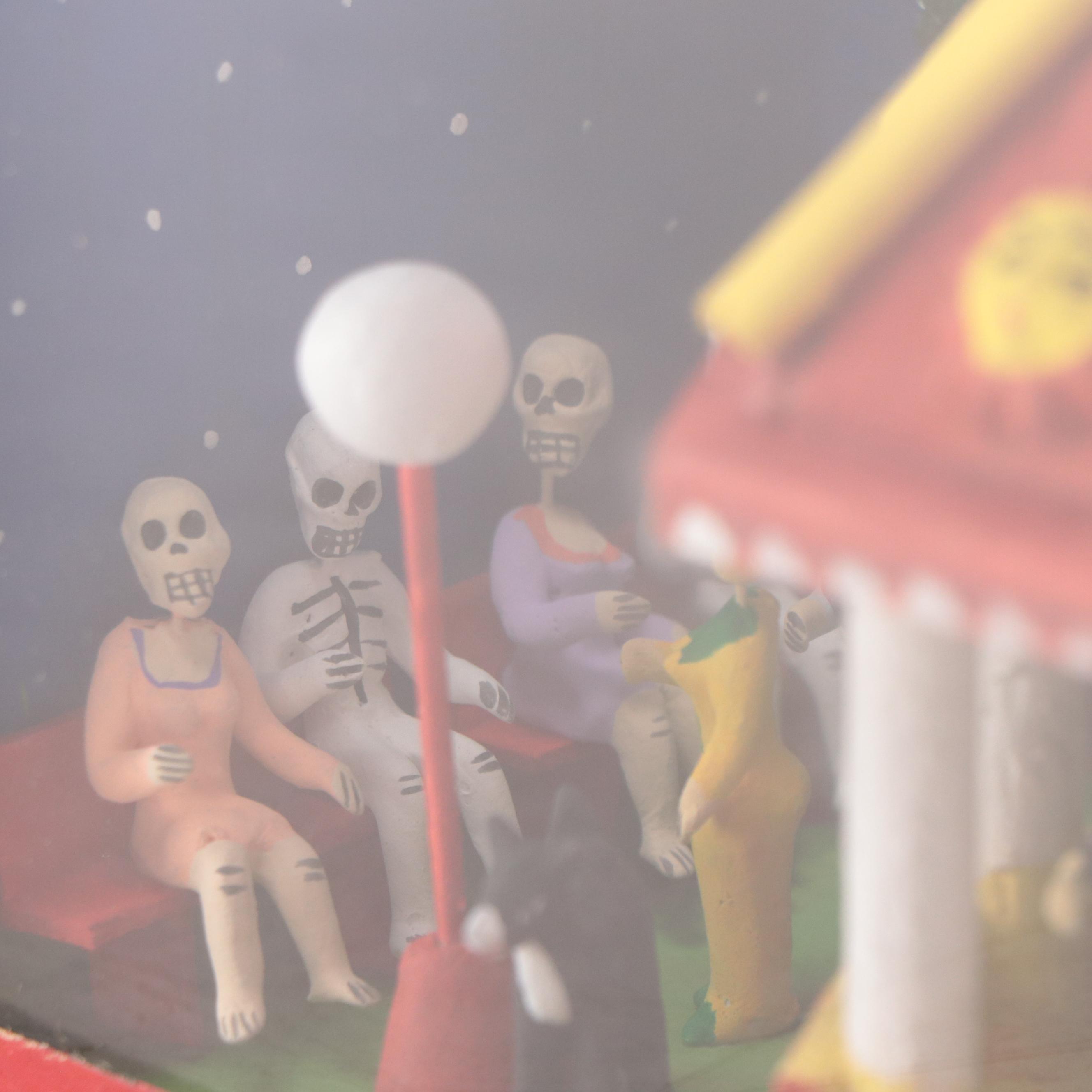 Mexican Folk Art Hand-Painted Wooden Diorama in Glass Box