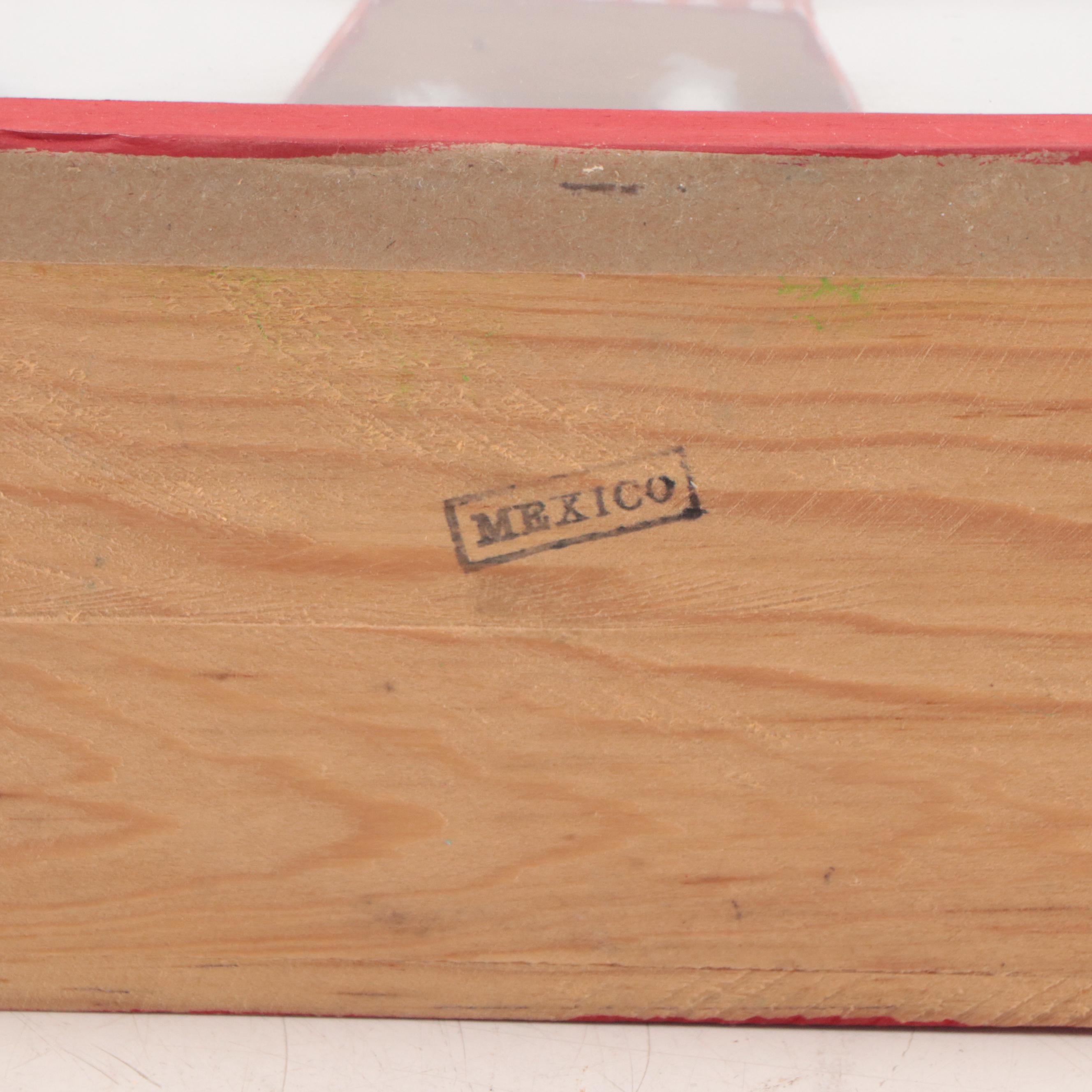 Mexican Folk Art Hand-Painted Wooden Diorama in Glass Box