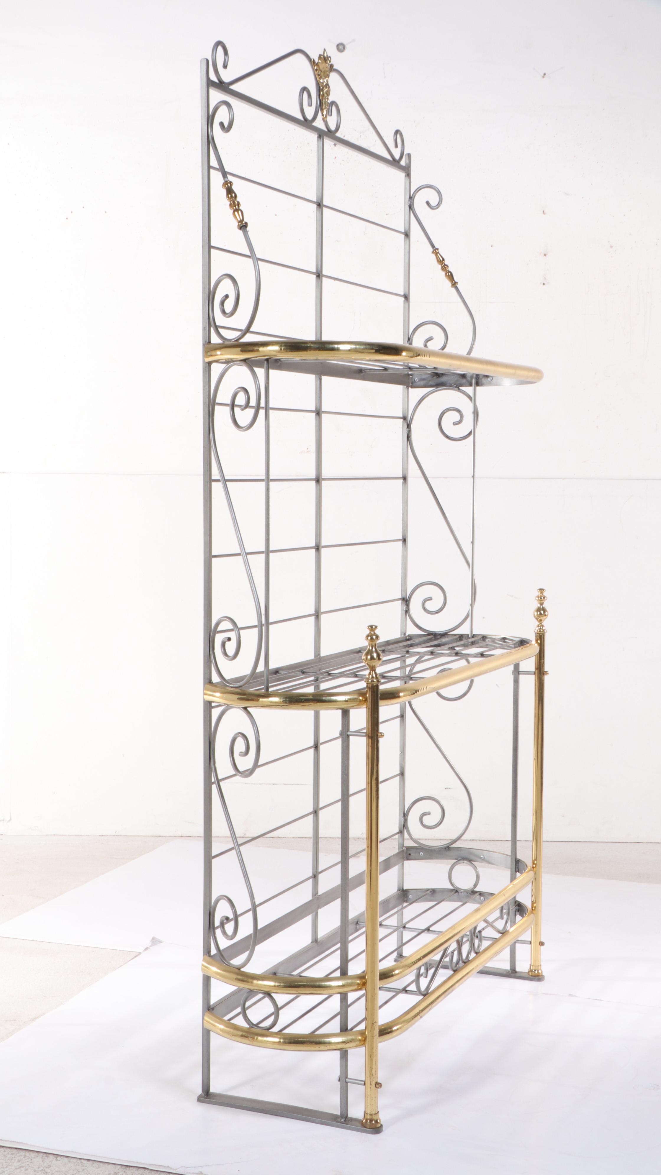 French Provincial Style Brass-Mounted Iron Three-Tier Baker's Rack