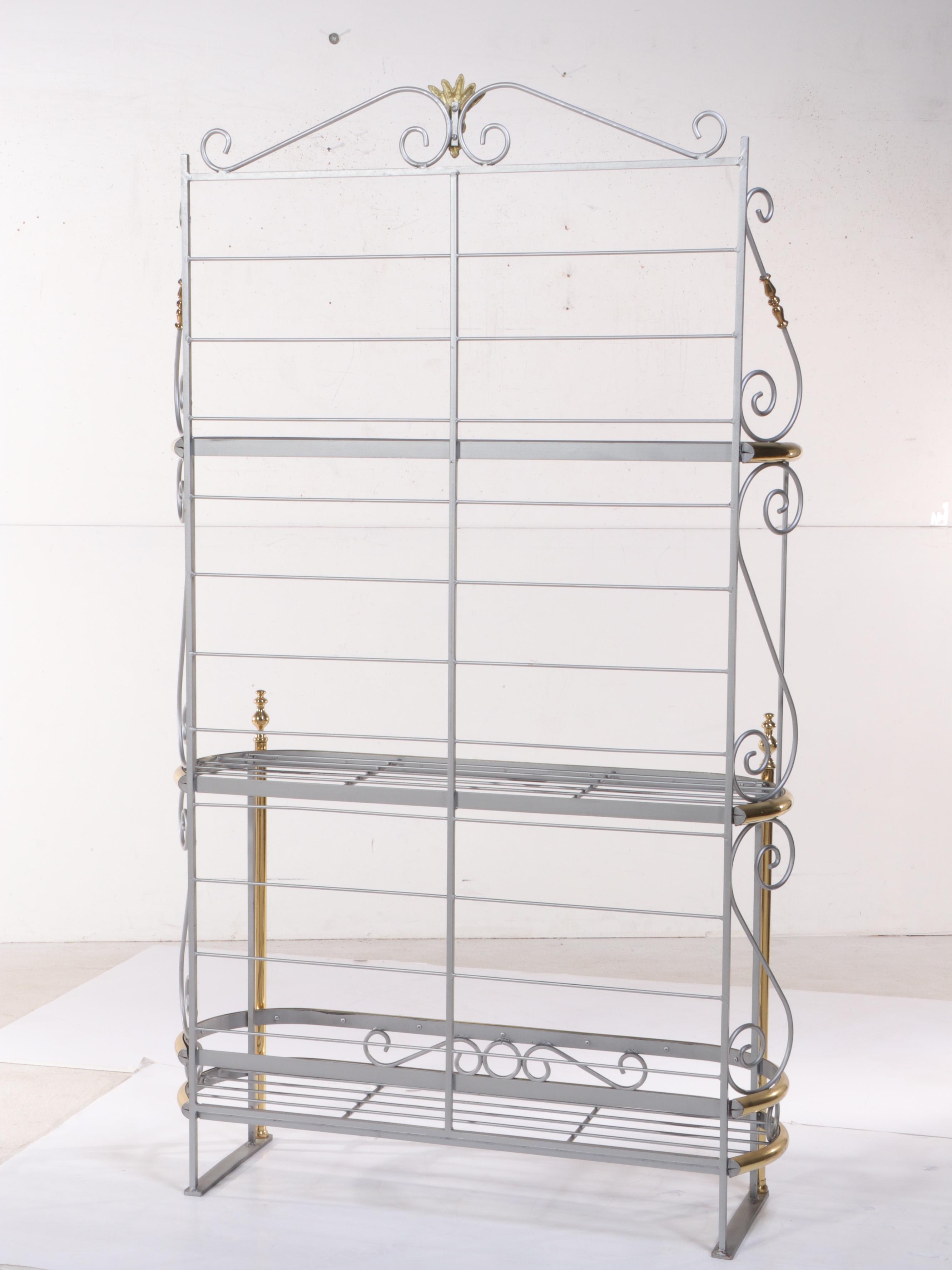 French Provincial Style Brass-Mounted Iron Three-Tier Baker's Rack