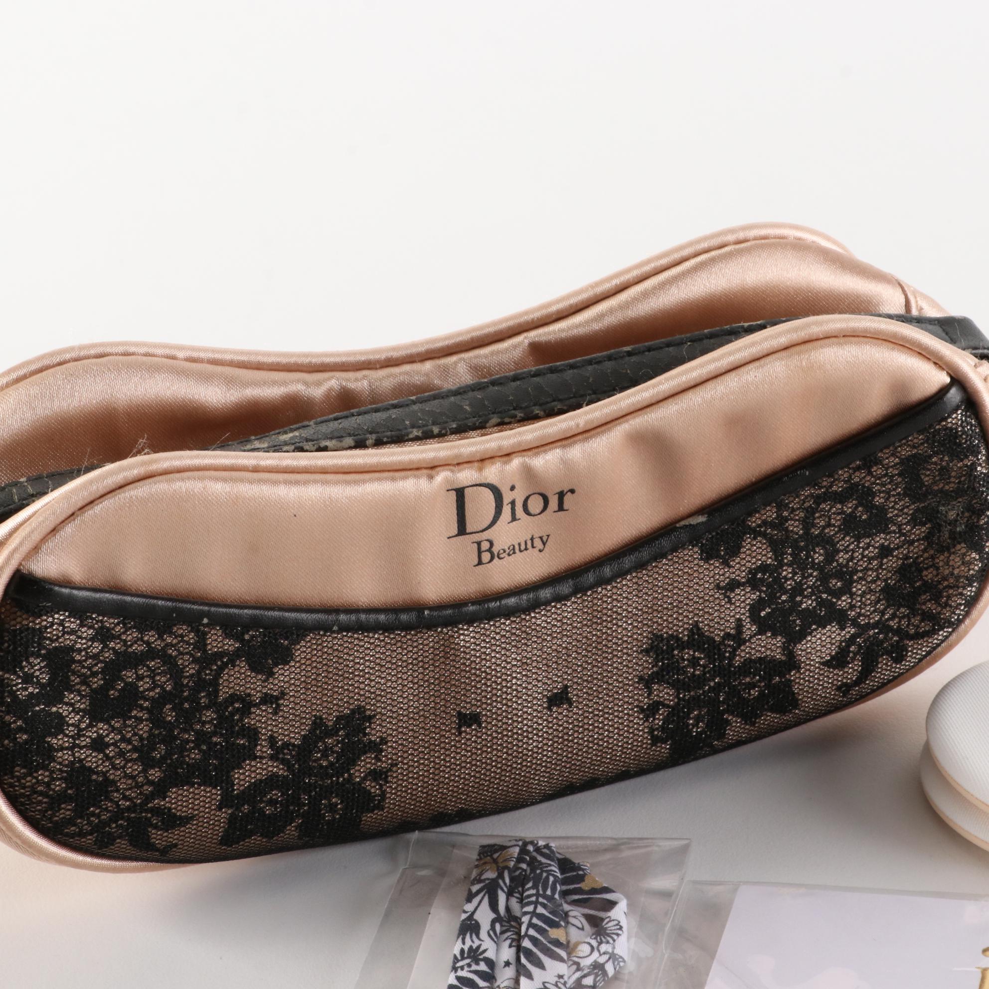 Dior Beauty Makeup Bag with Cosmetic Puffs and Bracelet Accessories