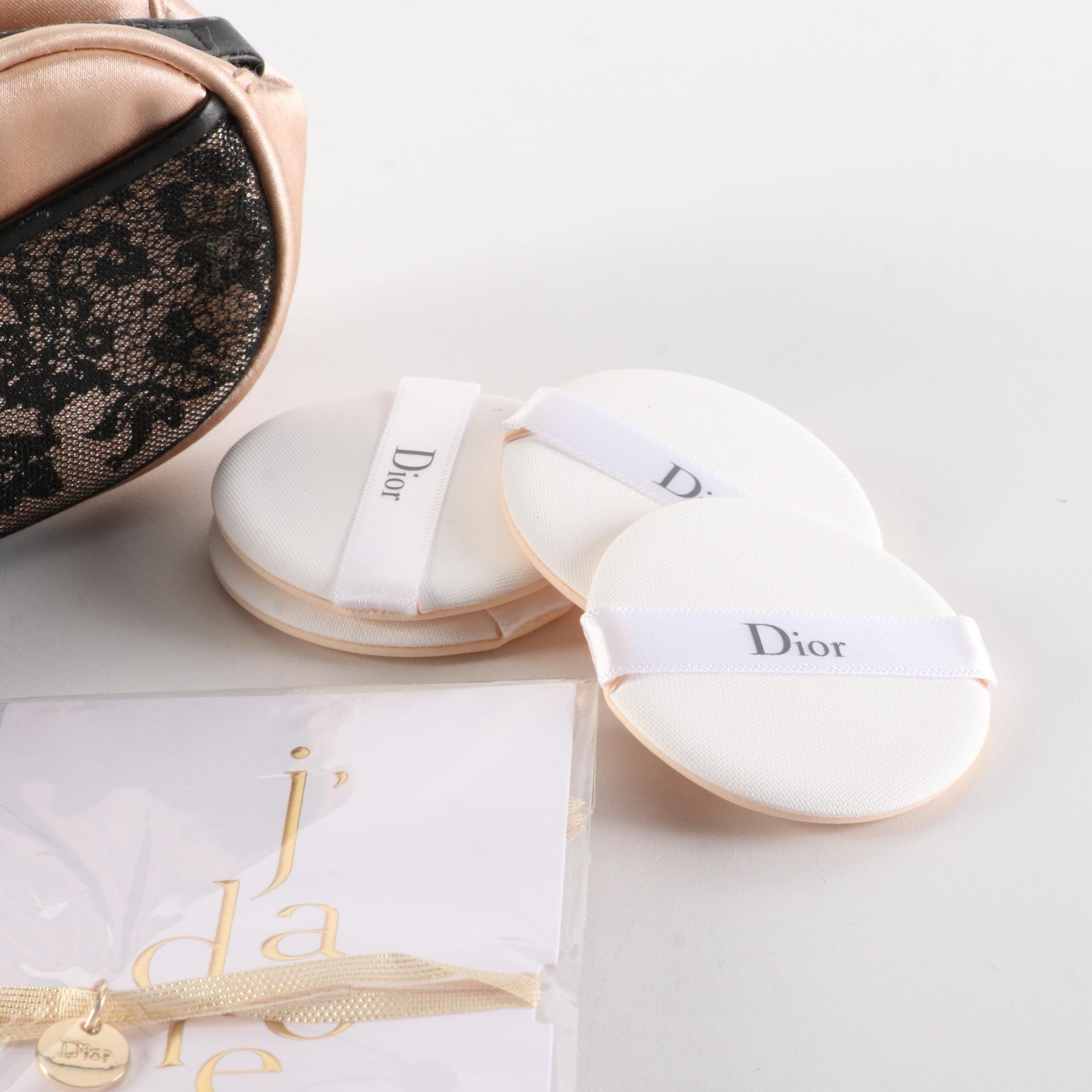 Dior Beauty Makeup Bag with Cosmetic Puffs and Bracelet Accessories