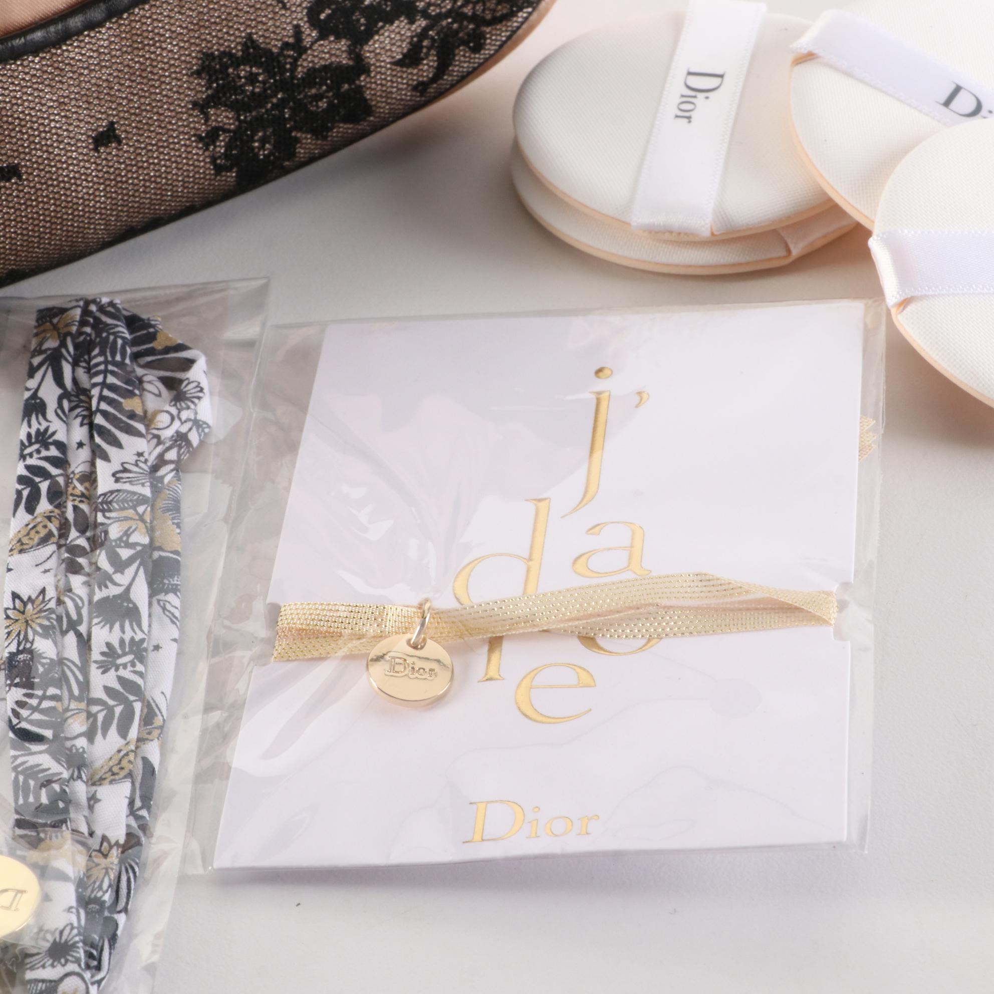 Dior Beauty Makeup Bag with Cosmetic Puffs and Bracelet Accessories